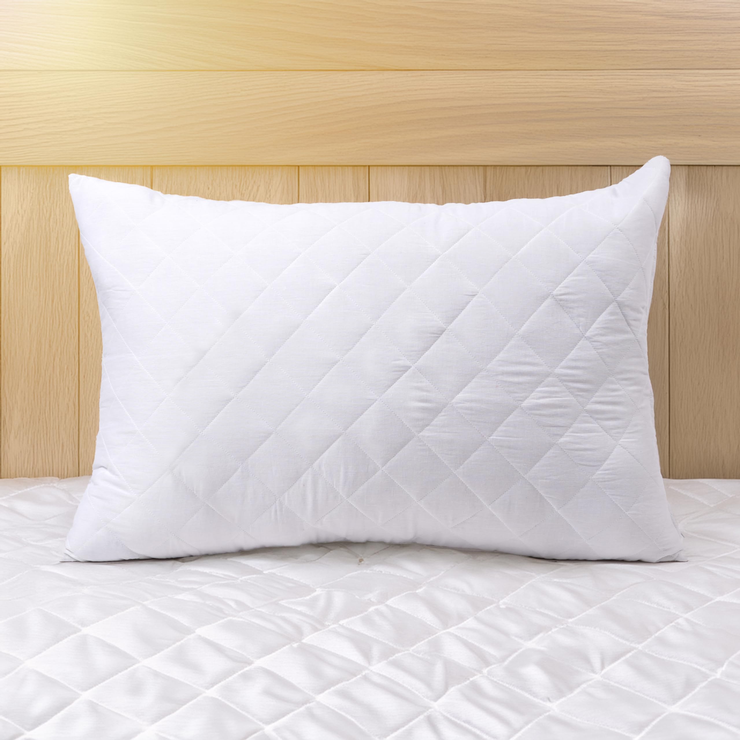 Cotton Quilted Pillow Protector with Zipper, Standard 20x26, Queen 20x30, King 20x36 inches, Euro- 26x 26 inches, White (20X30 INCHES)