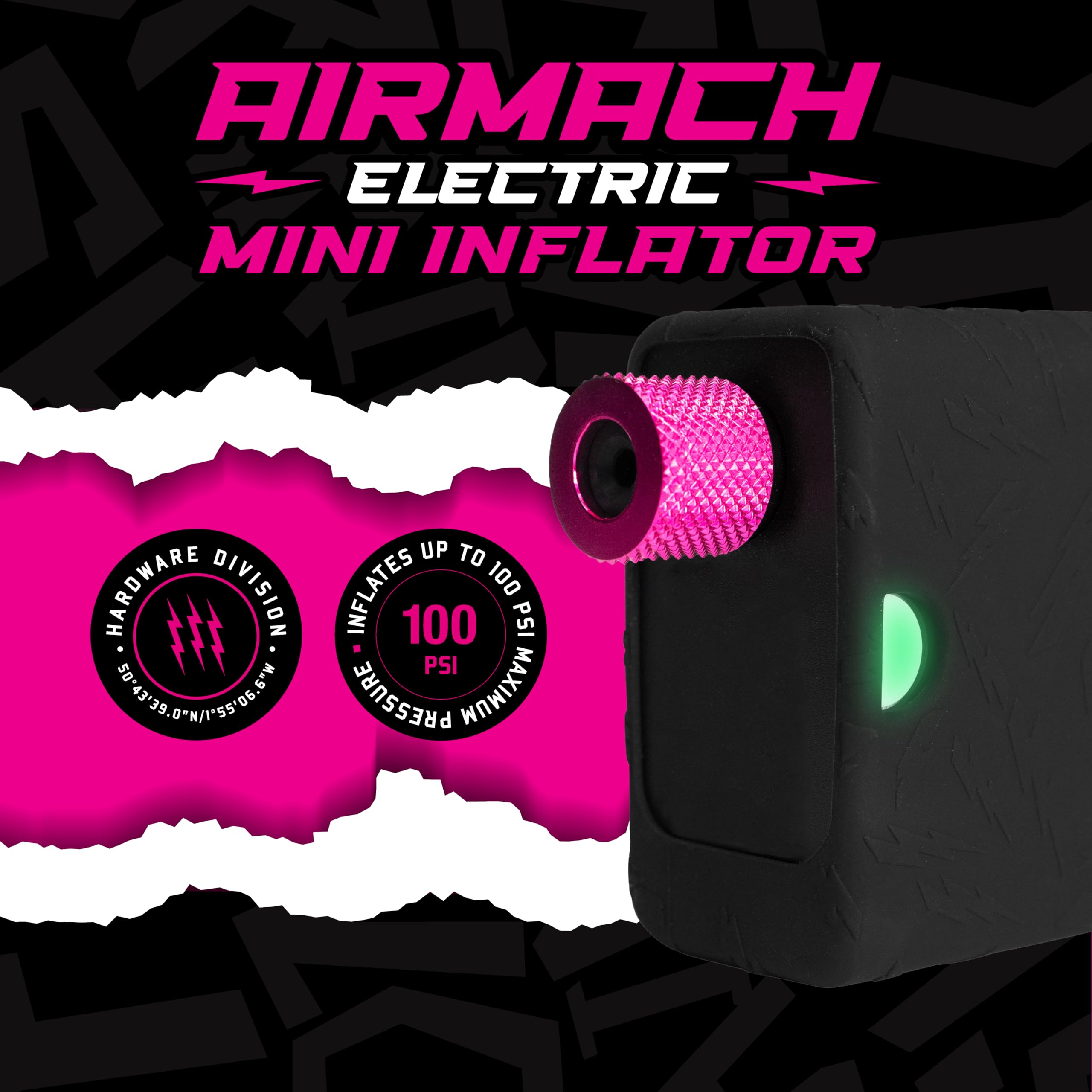 Muc-Off Airmach Mini Gonfleur Électrique - Presta & Schrader - Pompe à Vélo Compacte avec Charge USB-C, Noir