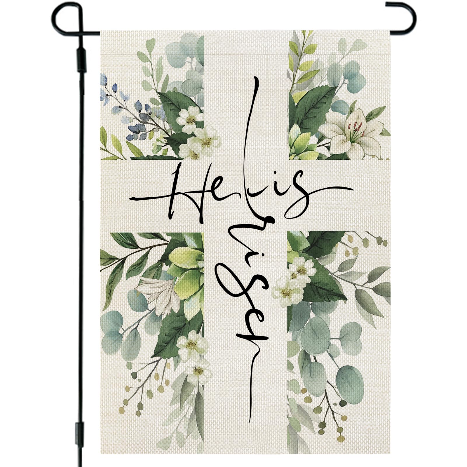 Photo 1 of ***POST NOT INCLUDED***CROWNED BEAUTY Easter Garden Flag He is Risen 12x18 Inch Double Sided Floral Cross Holiday Decoration for Outdoor Lawn Yard***POST NOT INCLUDED***