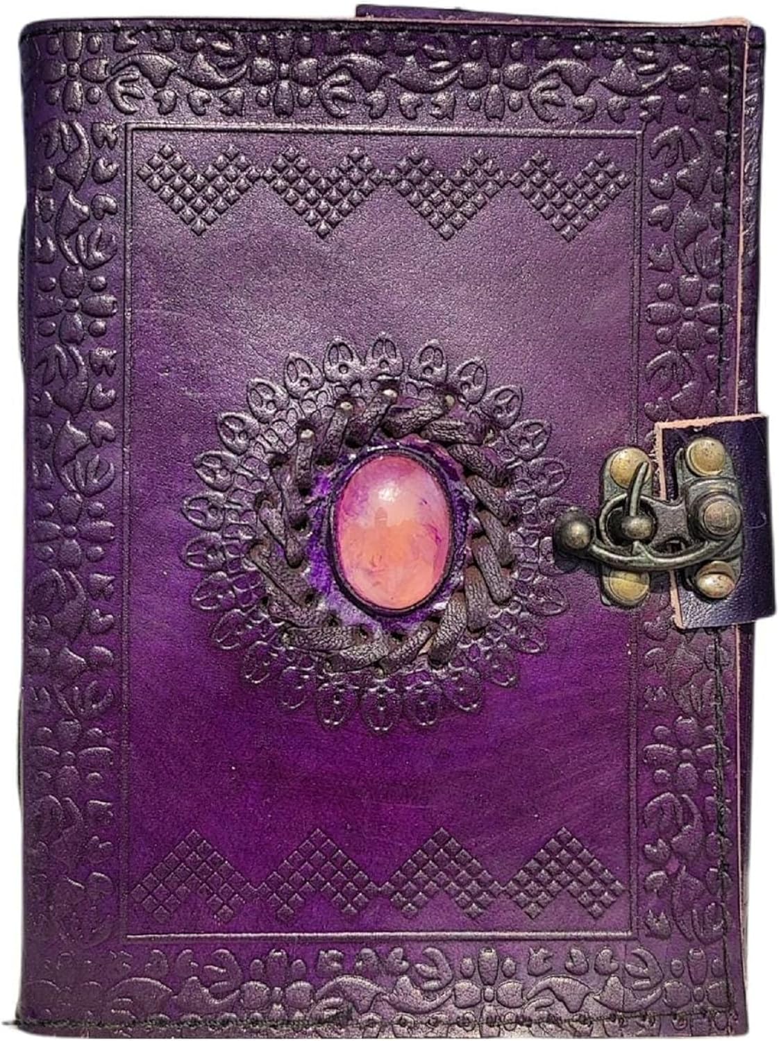 Leather Journal Writing Notebook Planner Daily Notepad Bound Diary with Lock and Key Antique for Men & Women by BBE Handicrafts (PurpleStone), 7 x 5 inches, (MIX_1r2)