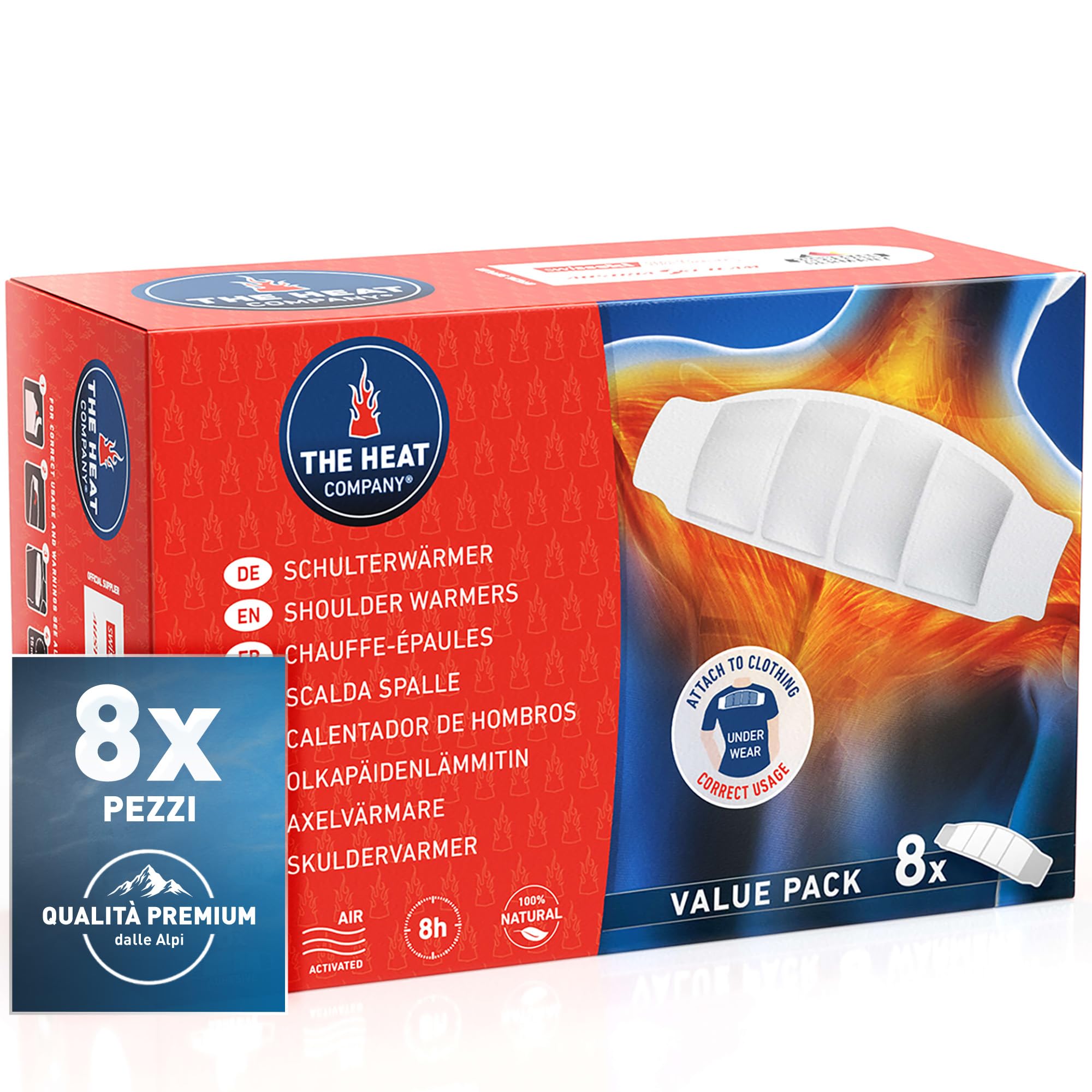 THE HEAT COMPANY Scalda Spalle - 8 pezzi - EXTRA CALDO - adesivo - Scaldacollo - 8 ore di piacevole calore - pronti all'uso - autoriscaldante - puro naturale