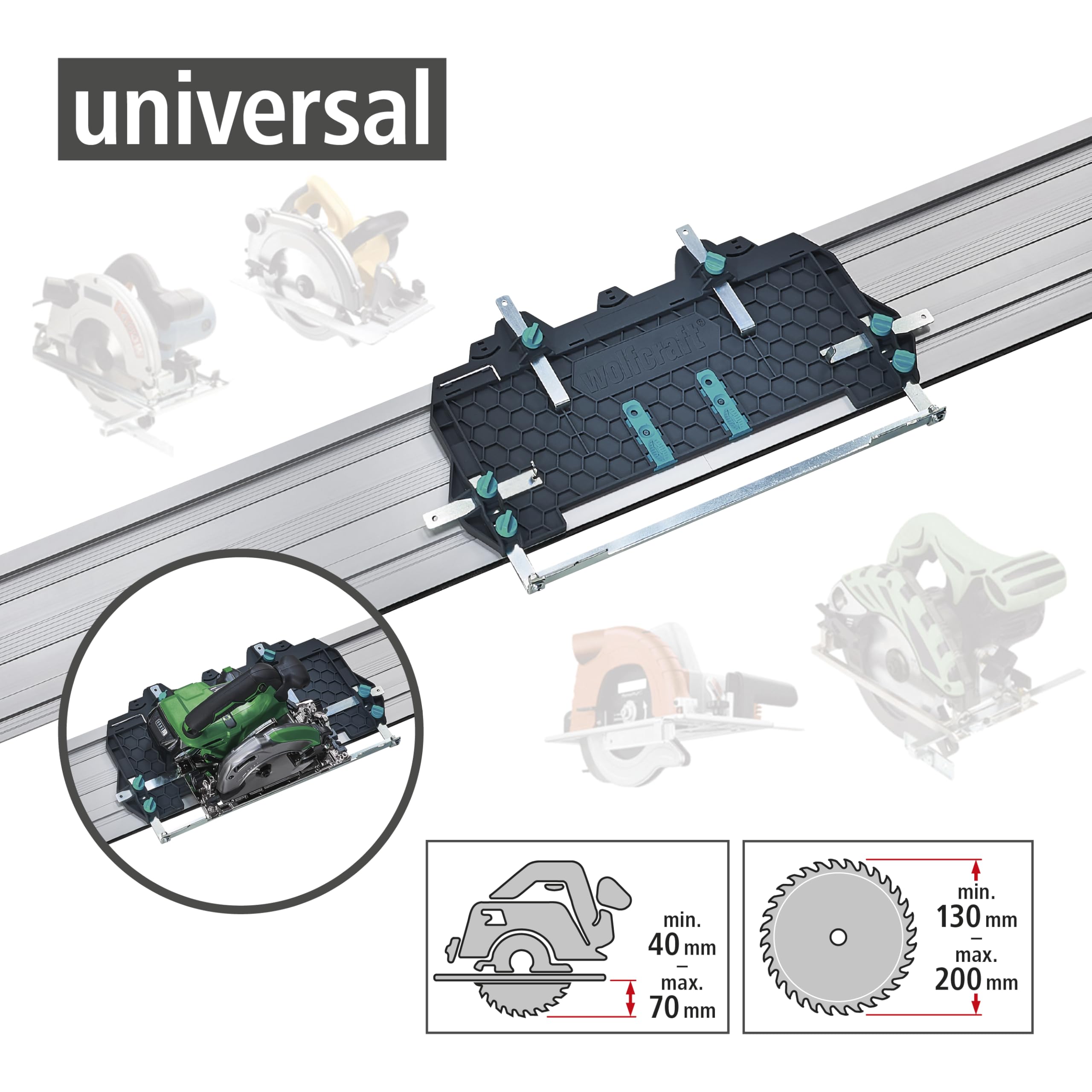 wolfcraft Riel de guía FKS 145, 6913000, Sistema de guía para sierras circulares de mano + Prolongación para FKS 145 I 6914000 I Para alargar FKS 145