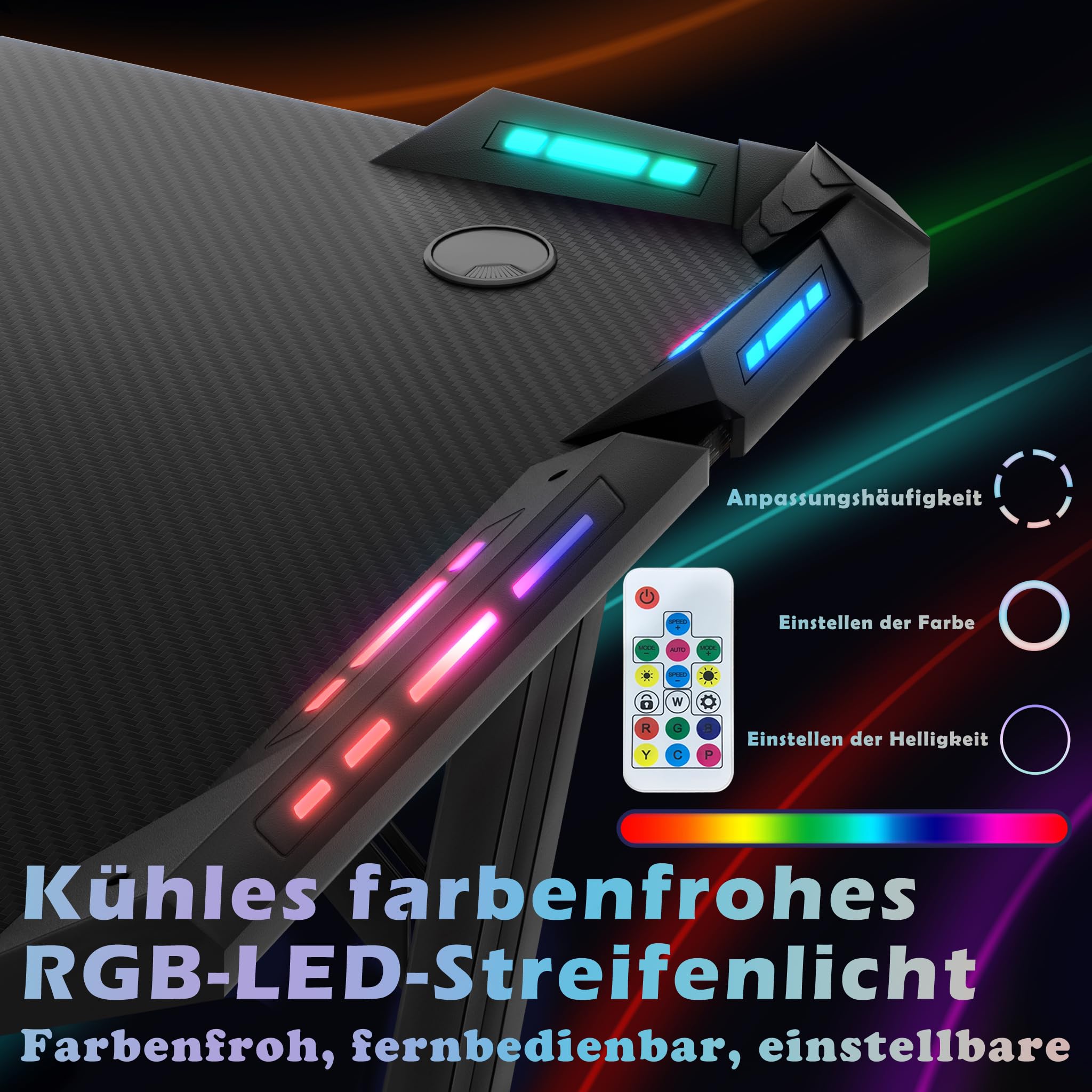 Froadp A-Frame stolik gamingowy, biurko gamingowe, grubość 1,5 cm, płyta MDF i stal, biurko komputerowe z listwą świetlną LED, ergonomiczne, z przestronną powierzchnią roboczą (szerokość 140 cm)