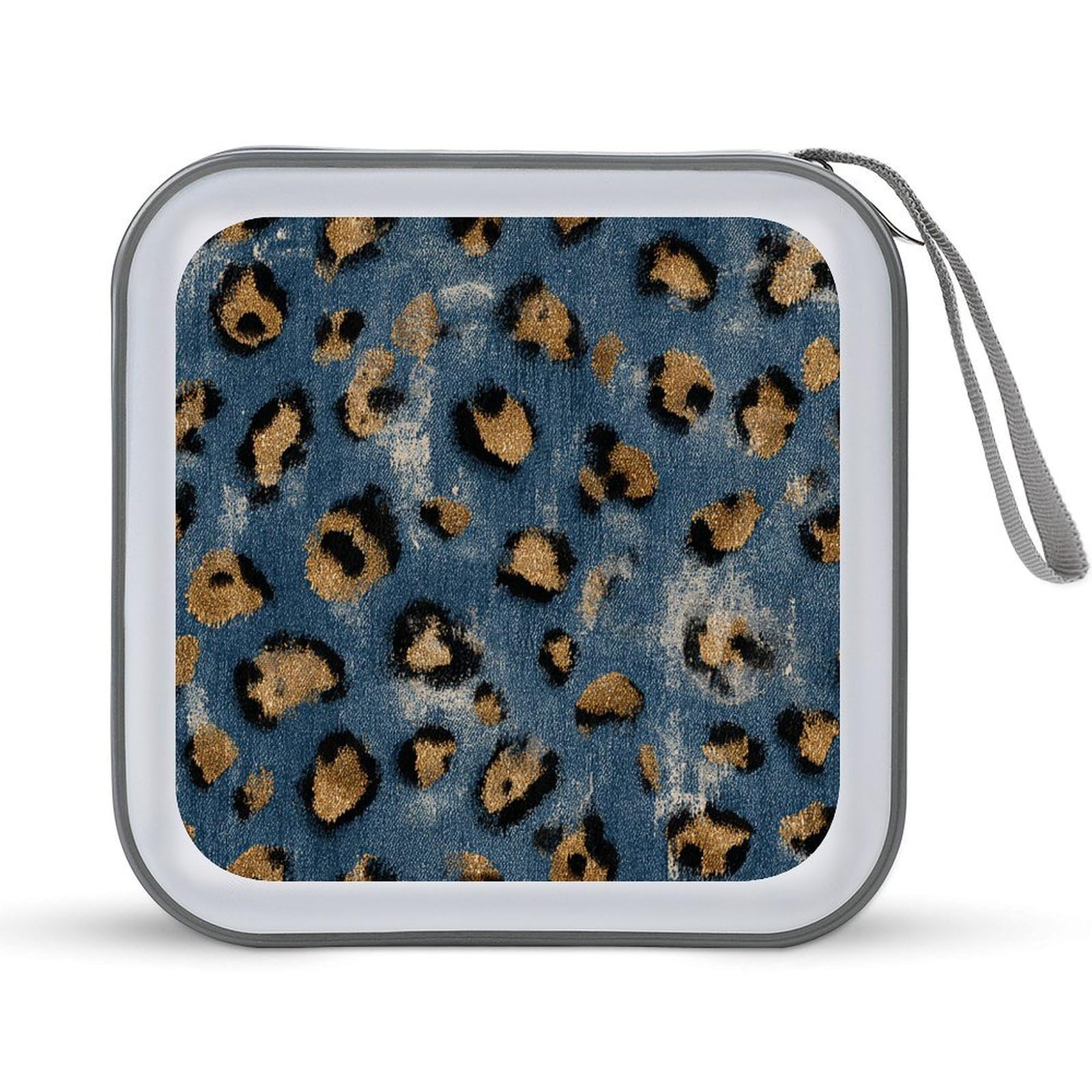 Jubonexis Leopard Spot Print on Distressed Denim CD Case DVD Storage Case Portable for Car Home Travel