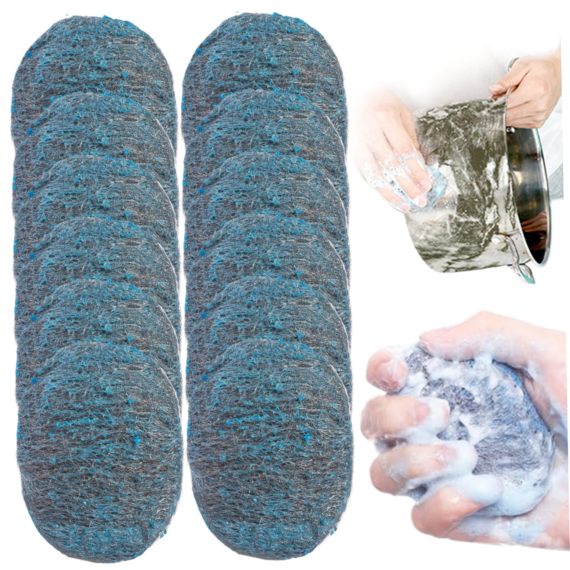 Hperu Steel Wool Scrubber, 12Pcs Pre-Soaped Absorbent Scouring Pads for Pots Pans Ovens - Scrub Pads