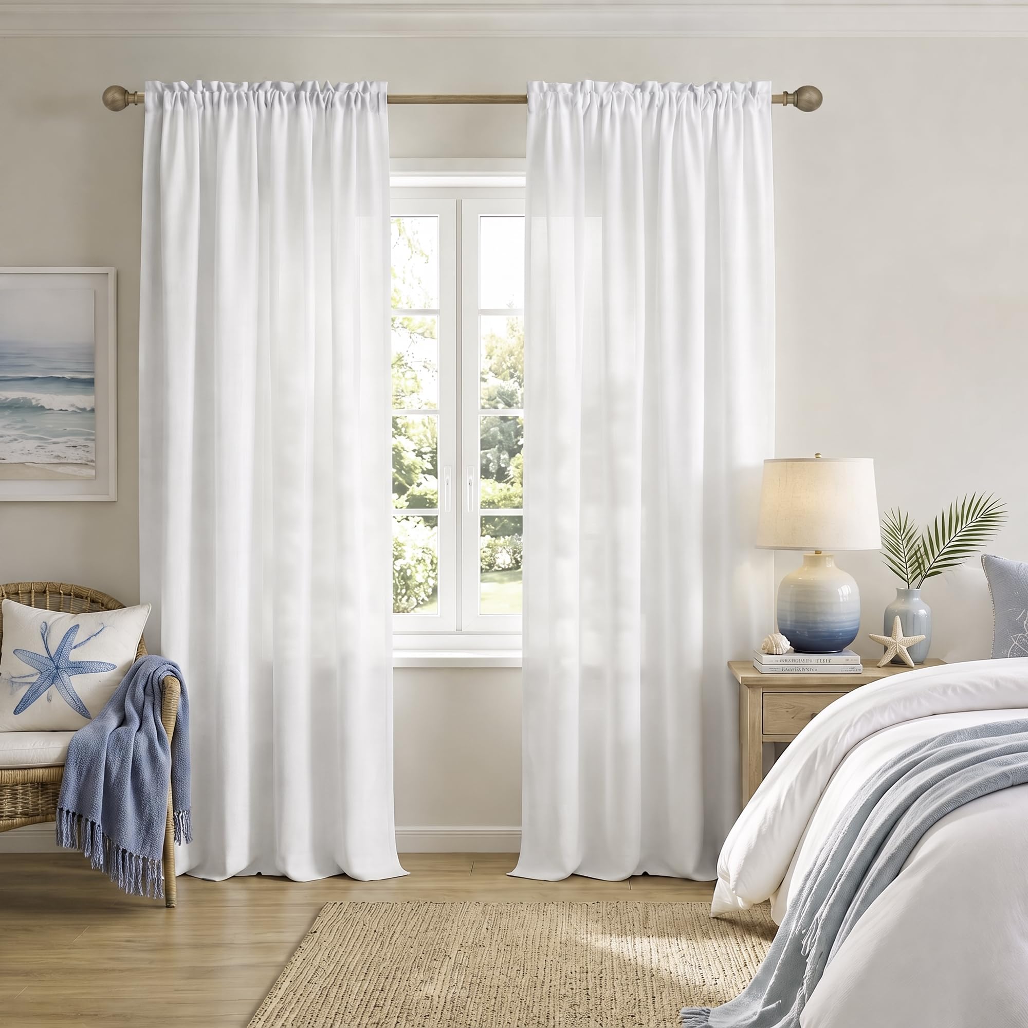 Mrs.Naturall 60 Inch Wide Curtains for Boys Bedroom Girls Kids 90 Inches Long 2 Panels Rod Pocket Linen Sheer Extra Wide Large Curtains for Living Room Playroom Closet Doors Simple Casual 60x90 White