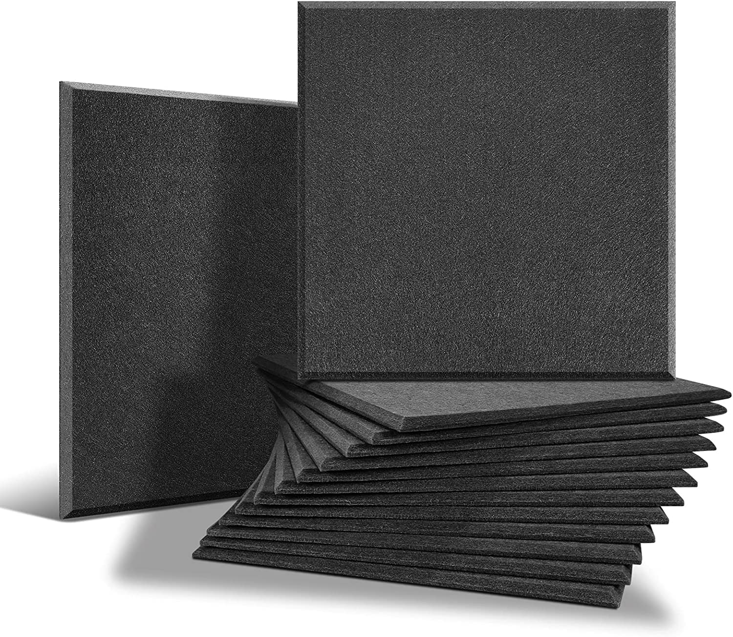 ZEE Sound Proofing Studio Foam Padding High Density Polyester Fiber Acoustic Treatment, 30 * 30 * 1 cm Sound Insulation Panels Beveled Edge Tiles,Studio Home and Office. (Pack 6, Black)