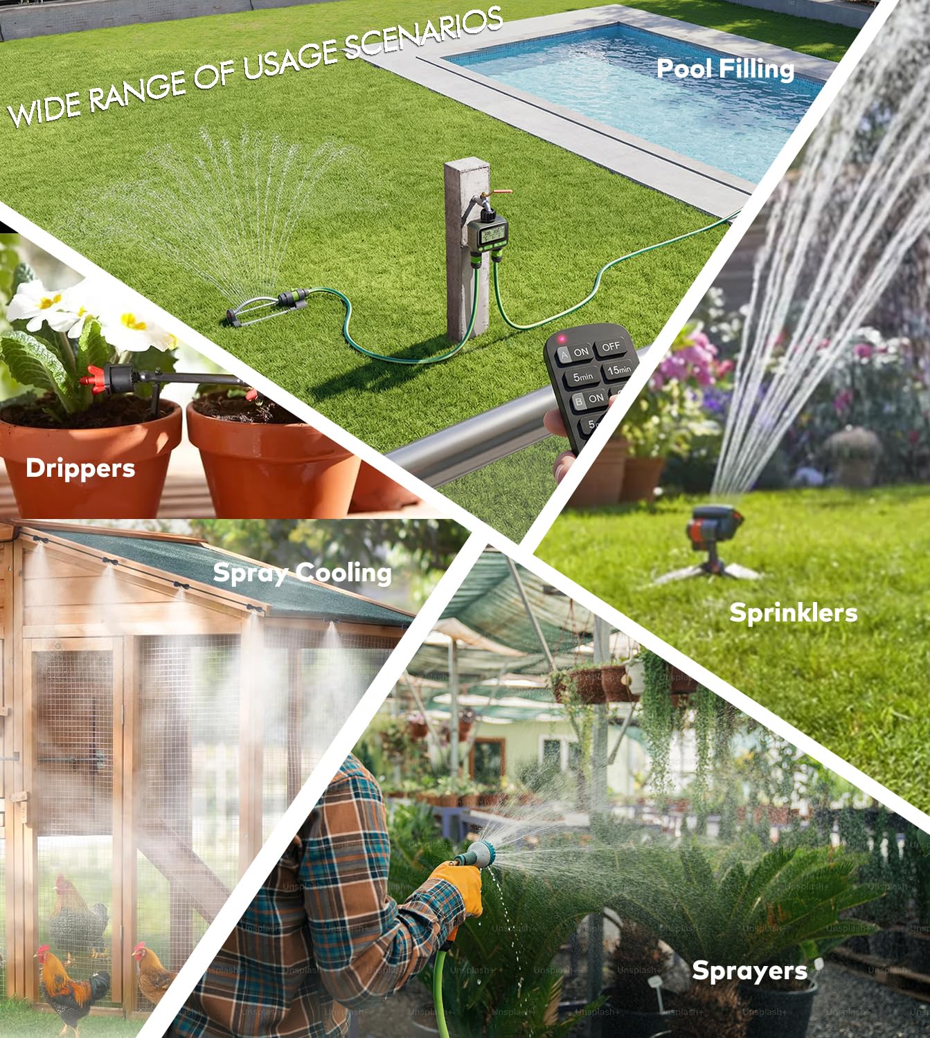 Timer intelligente per tubi da giardino, irrigazione digitale a 2 zone, impermeabile, sistema di irrigazione automatica per prati e cortili (doppio)