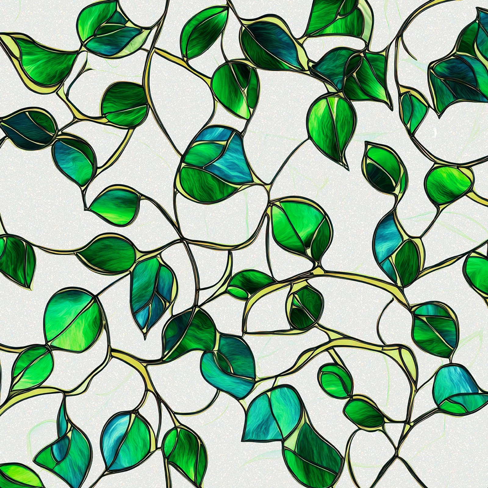 Window Privacy Film Stained Glass Decorative Static Clings Frosted Window Tint for Home Room Decor Bathroom Door Car Stickers with Glittering Effect, Removable(Blue & Green pothos Botanical)