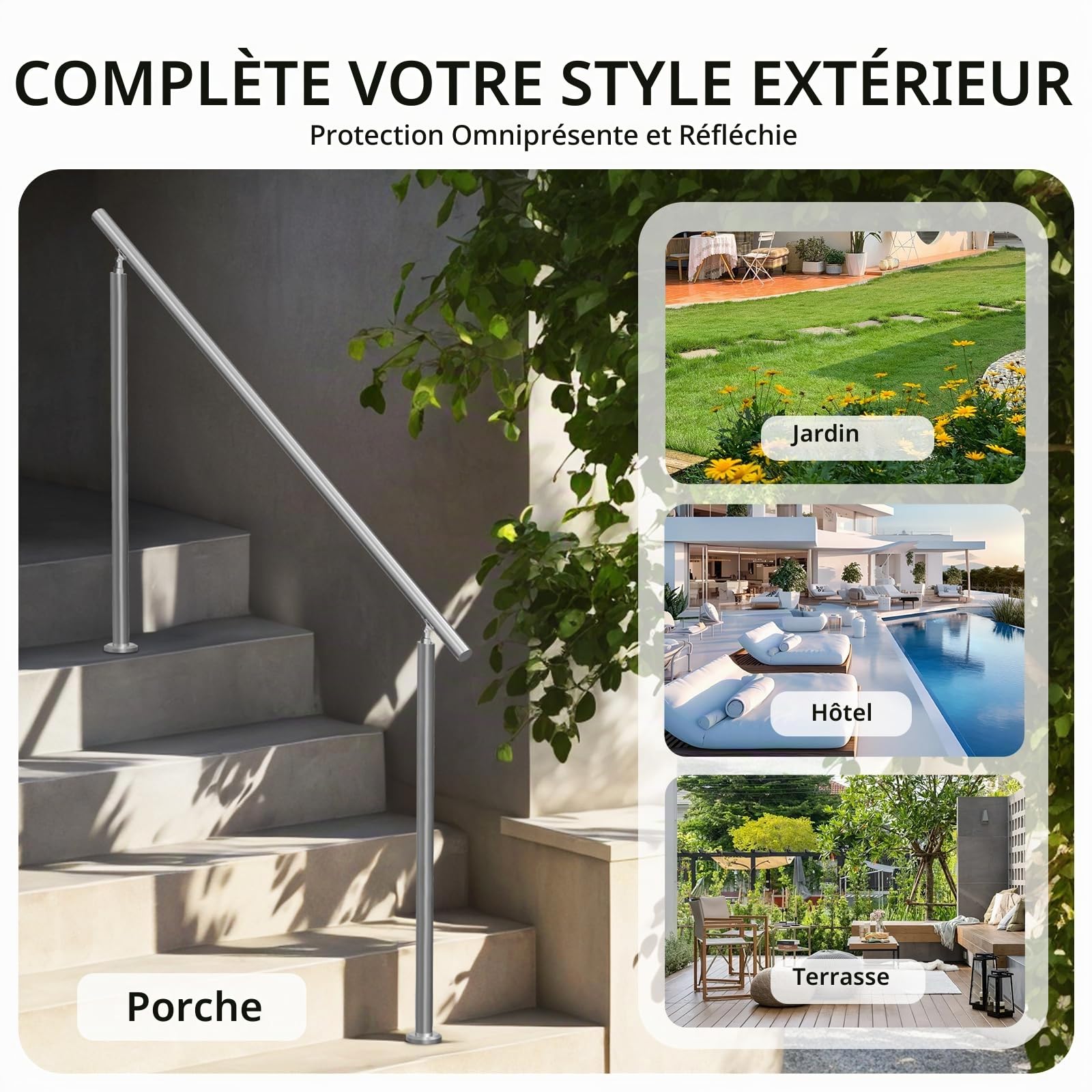 VEVOR Rampe d'Escalier, 150 cm, Main Courante Escalier pour Marches Extérieures en Acier Inoxydable, avec Kit d'Installation, Barre d'Appui à Double Colonne, pour Personnes Âgées, Porche, Terrasse