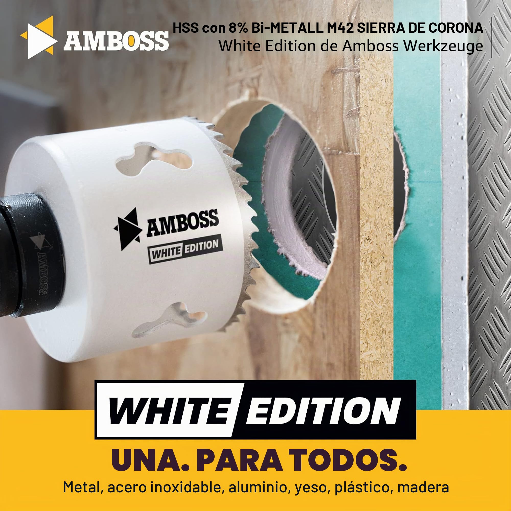 Amboss M 42 Juego de sierras bimetálicas de 19 a 83 mm de diámetro (17 piezas), para aluminio, acero, paneles de yeso, madera, etc. / White Edition 17 Universal Power Set