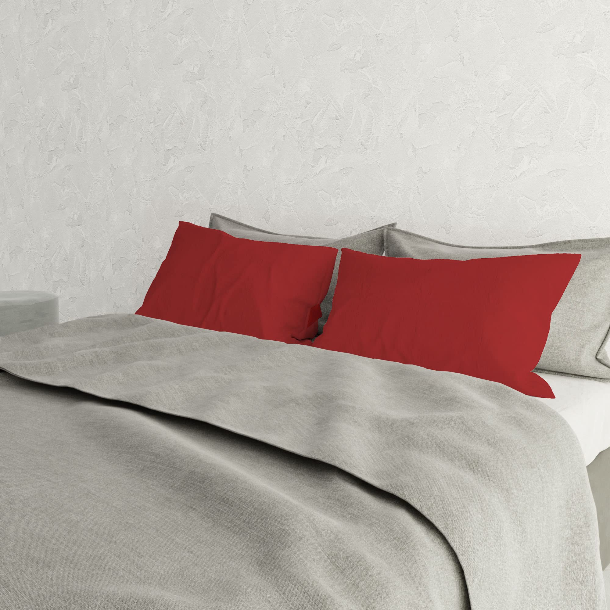 Italian Bed Linen Couple of Plain Color Pillowcases, Microfiber, Red, 52 x 82 cm - Image 3