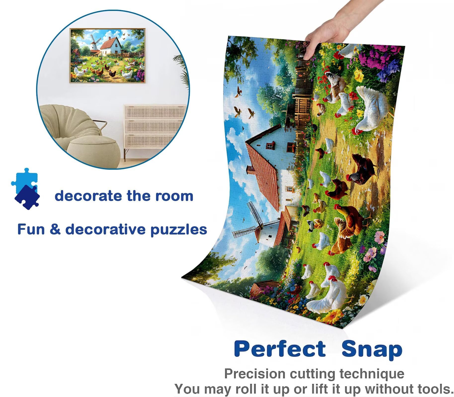 Puzzle 6000 elementów dla dorosłych, farma kurczaka-3 trudne i kolorowe drewniane puzzle, duża łamigłówka 179,5 x 105,5 cm, antystresowa gra z plakatem, dekoracja ścienna domu, prezent dla kobiet w0