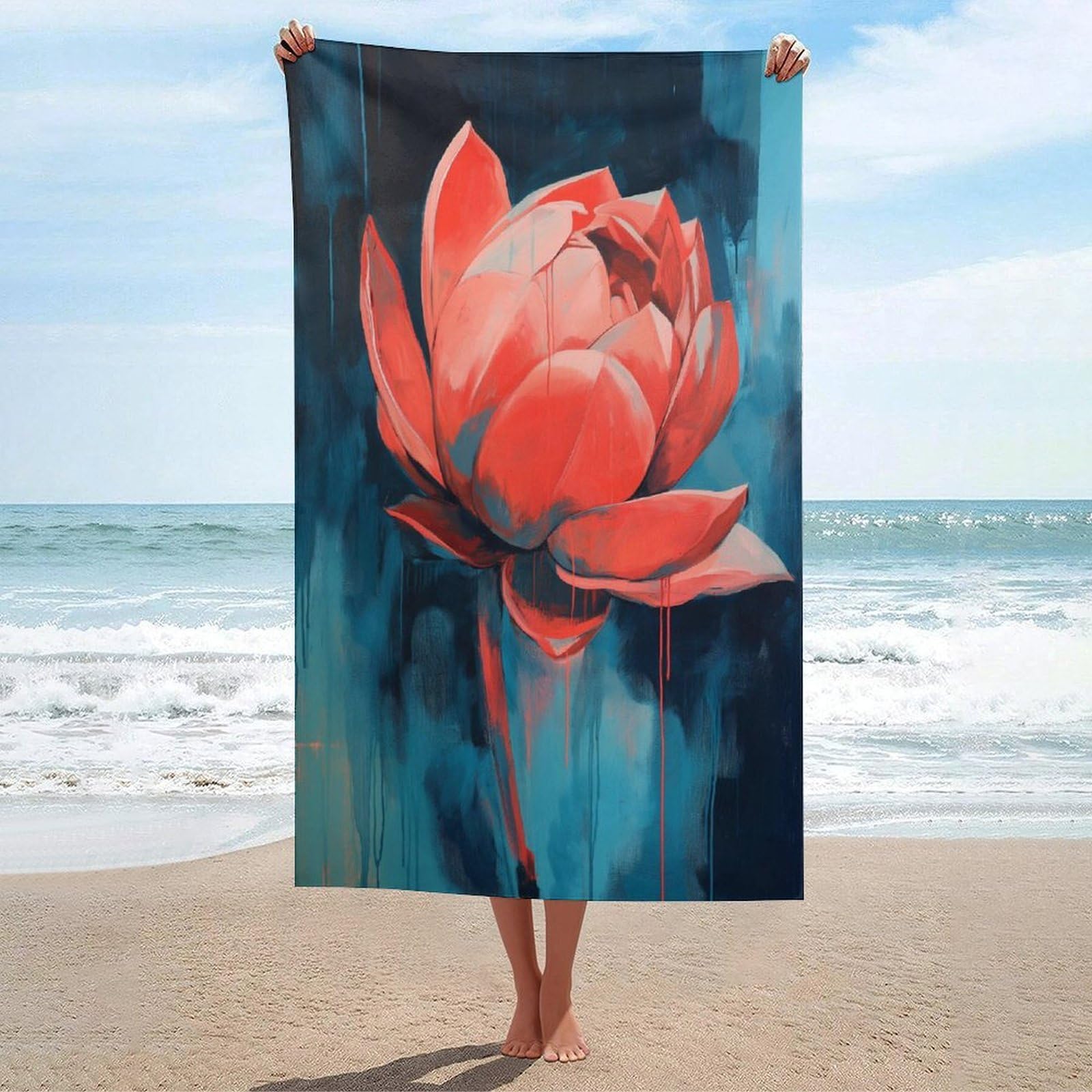 LSRCPD Contemporary Flower Painting Beach Towel Sand Free Microfiber Large Shower Towels Multipurpose Absorbent for Bathroom Pool 130x80 CM