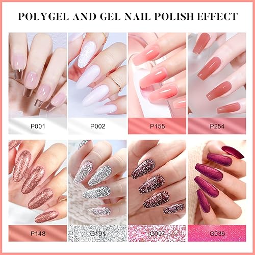 Miniatura 7 de Morovan - Kit de uñas de gel polivinílico con lámpara de uñas LED de 48 W, 8 piezas con solución deslizante de purpurina, deshidratador de