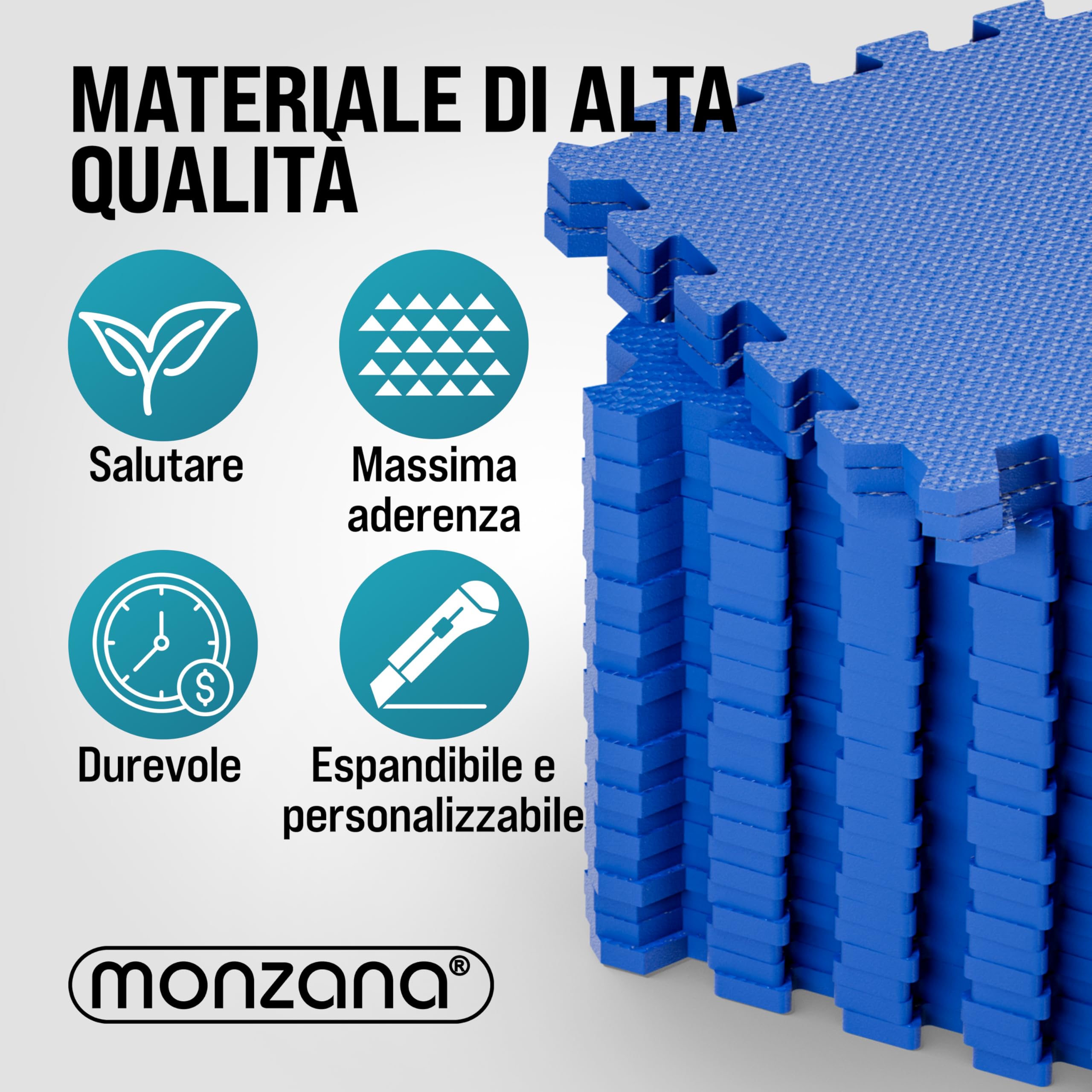 MONZANA Tappetino Fitness Tappeto da Ginnastica a Puzzle 16 Pezzi 180x180cm 3,24m² Sistema ad Incastro Palestra Protezione Pavimento in Gomma EVA Tappetini Sport Yoga Allenamento