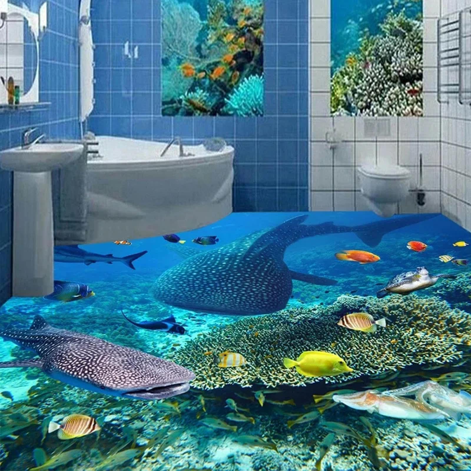Stickers muraux 3D autocollants décor artistique motif requins et coraux