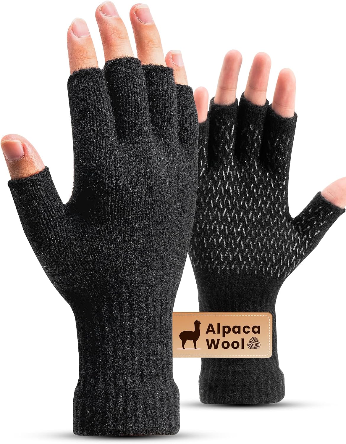 Alpaca Wool Fingerless Gloves for Men Women Thermal Winter Gloves for Driving Typing Fishing Hiking Running