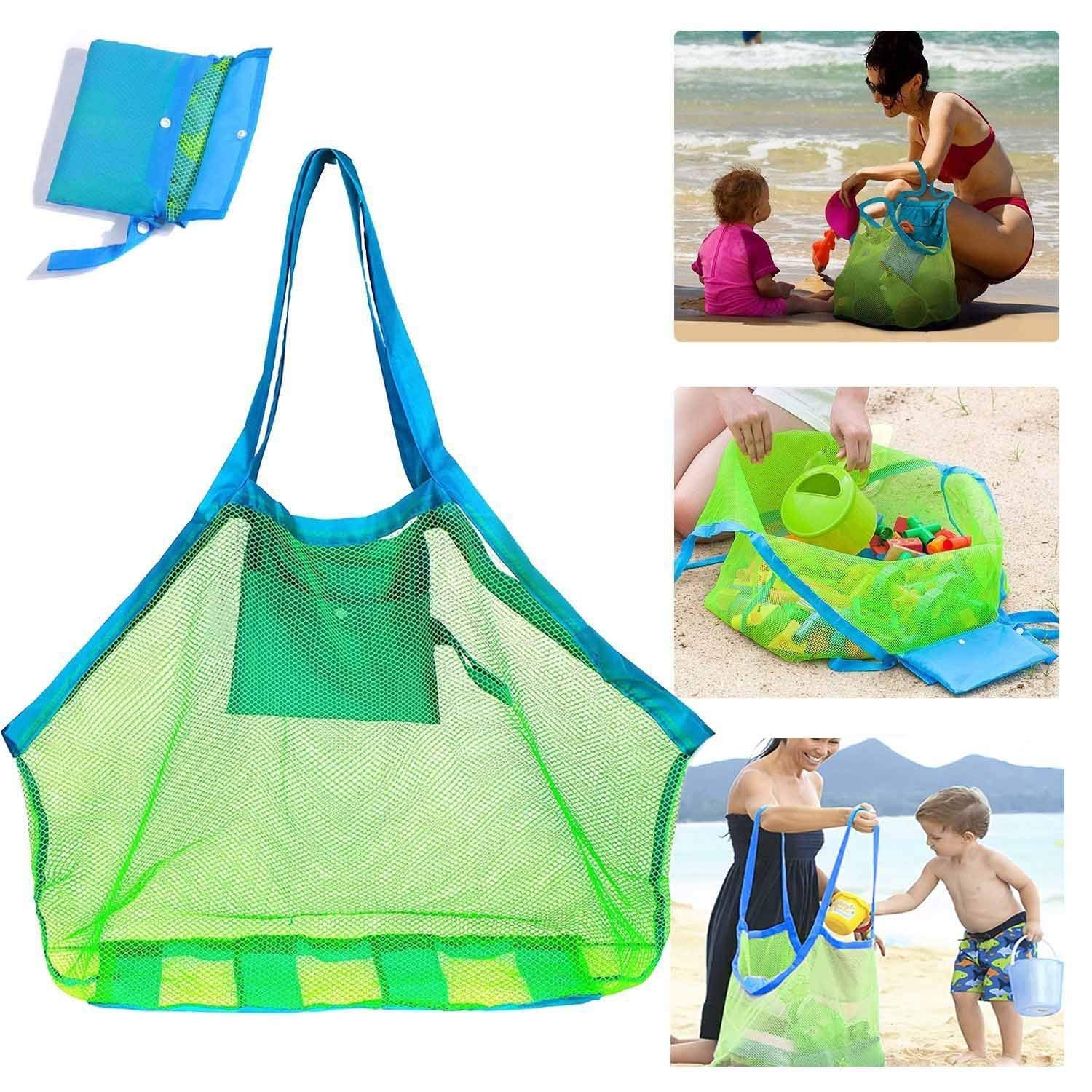 Bolsa de malla para juguetes de playa, bolsa de recolección de conchas para niños, bolsa de red para playa, bolsa de juguetes de playa, bolsa de playa para natación, para niños y niñas (una pieza)