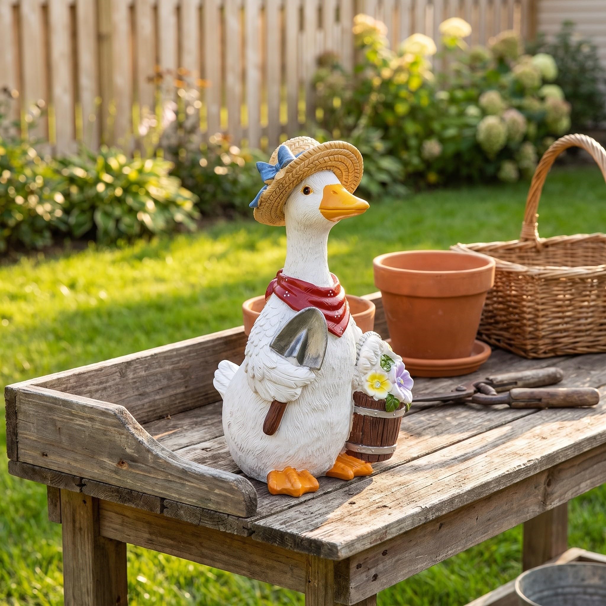 Veemoon Statua da giardino a forma di anatra con luce solare, per esterni,