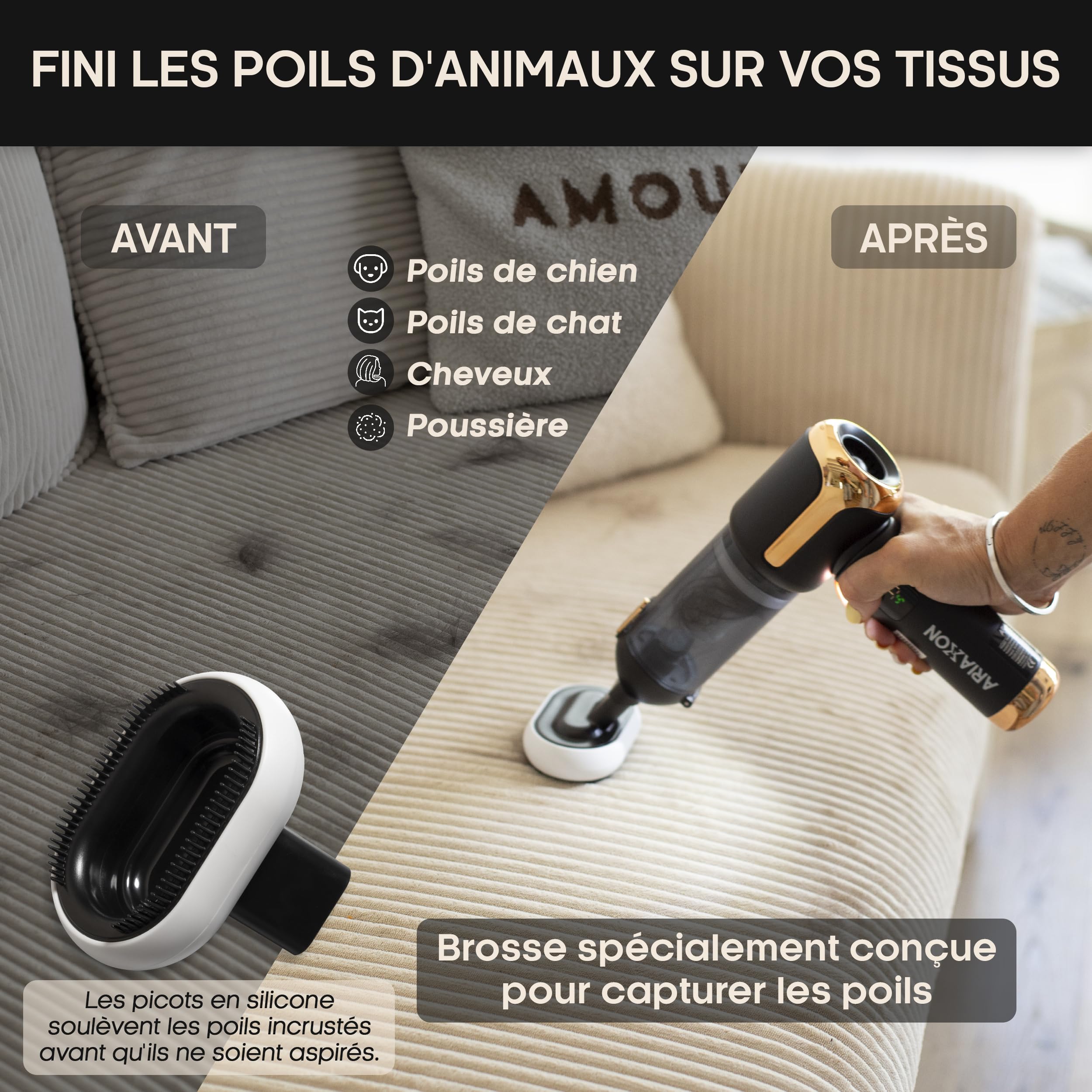 Aspirateur à Main sans Fil pour Poils d’Animaux – 45 min, Maison & Voiture
