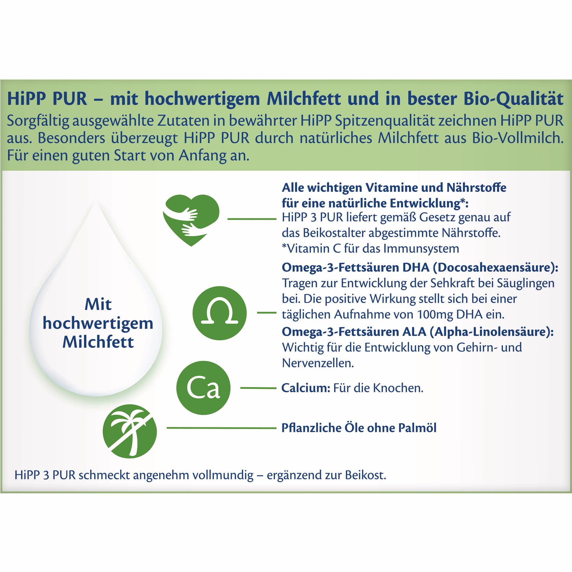 HiPP 3 PUR Folgemilch (5 x 500g), ab 10. Monat, mit hochwertigem Milchfett aus Bio-Vollmilch-Qualität, ohne Palmöl, mit wichtigen Vitaminen & Nährstoffen, Omega-3 (DHA, ALA)