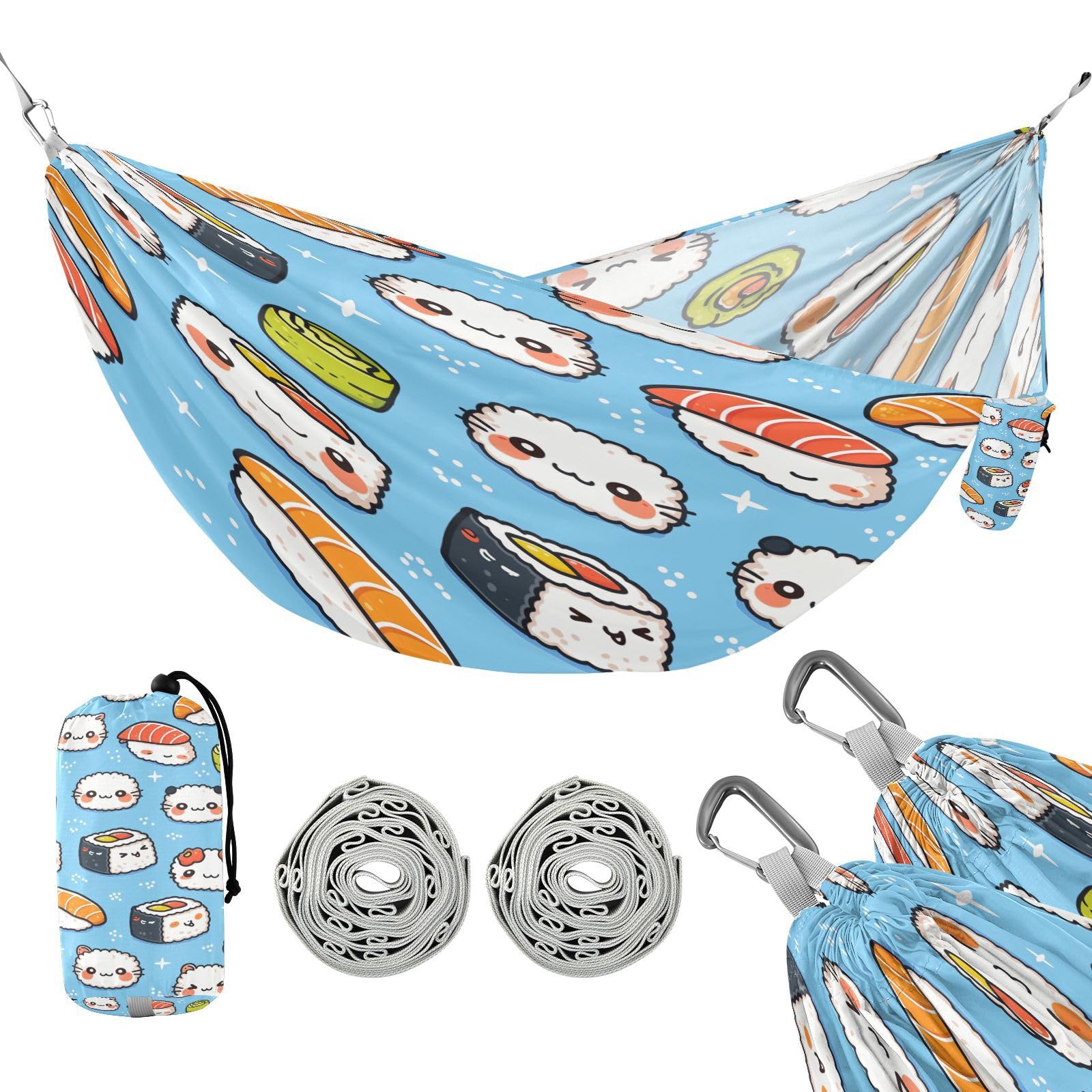 ATTX Kawaii Sushi Camping Hammock - Lightweight & Portable Hammocks, Heavy Duty 330lbs Capacity for Indoor, Hiking, Backpacking, Travel, Backyard, Beach#138