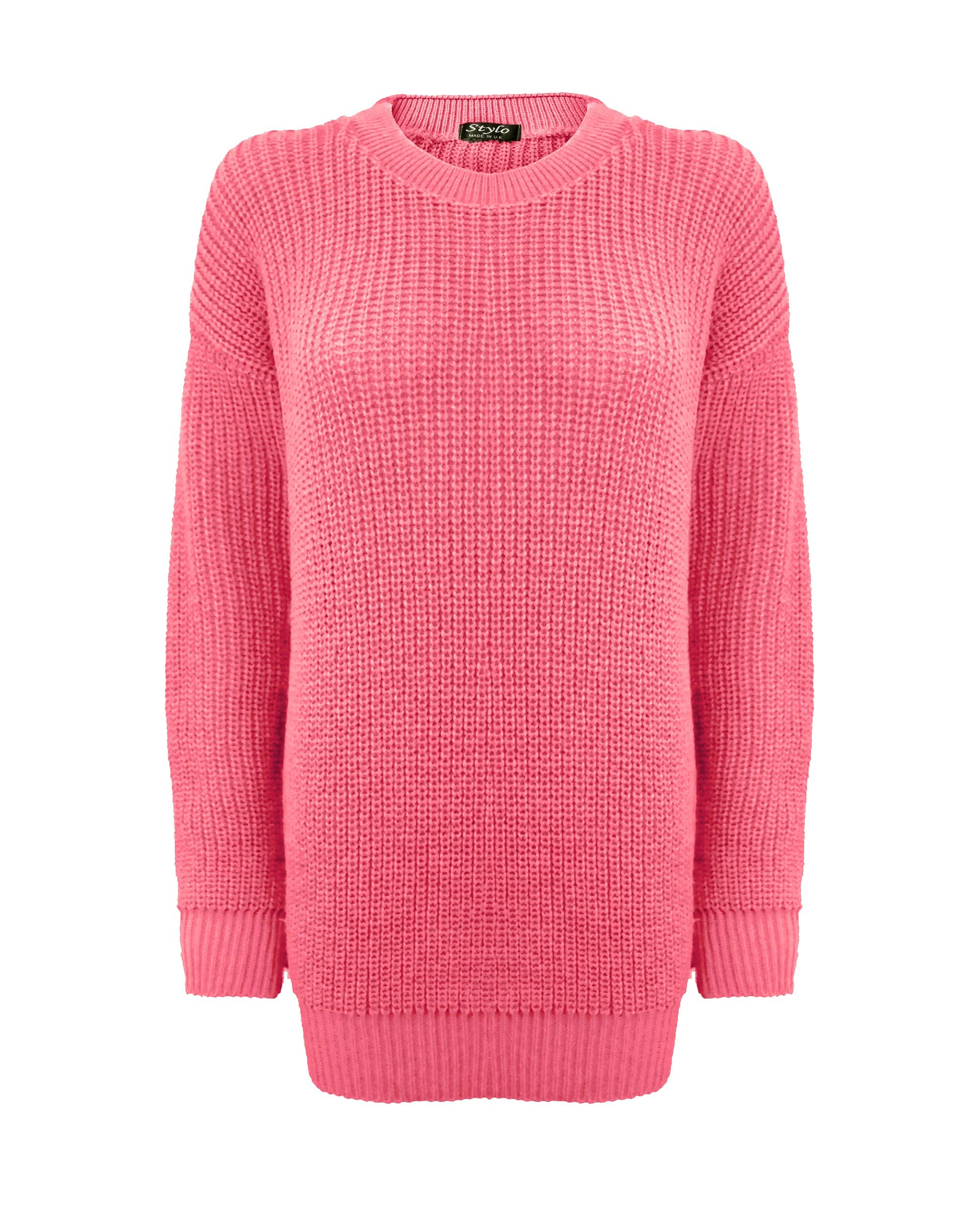 Ladies Women Knitted Long Sleeves Crew Neck Over Sized Baggy Jumper Chunky Knit Sweater Top Long Sleeves[Coral,LXL]