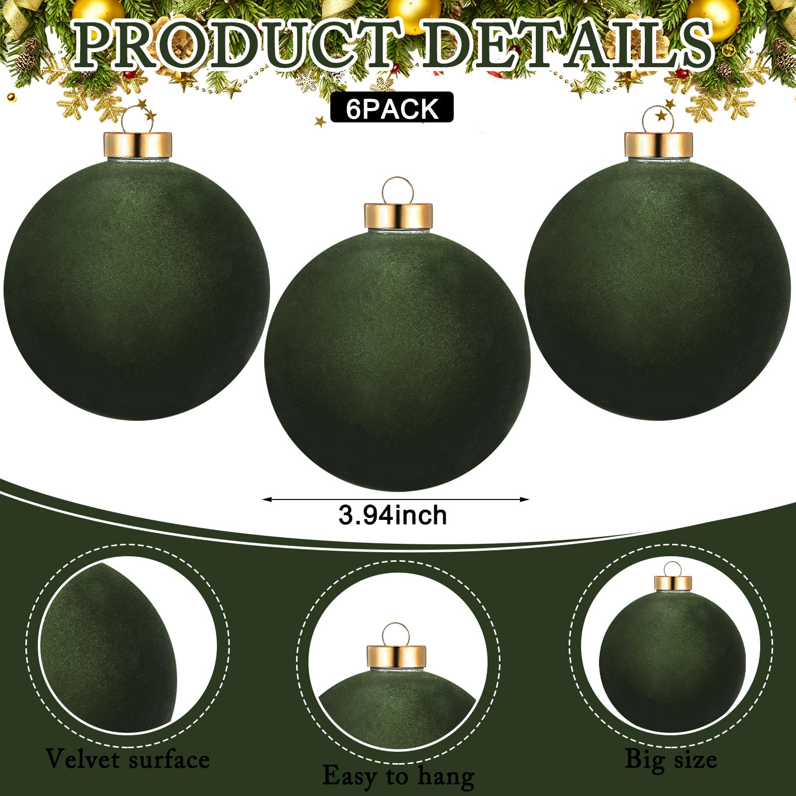 Amazon.co.jp: PullCrease 6個 ラージ ベルベット クリスマス ボール