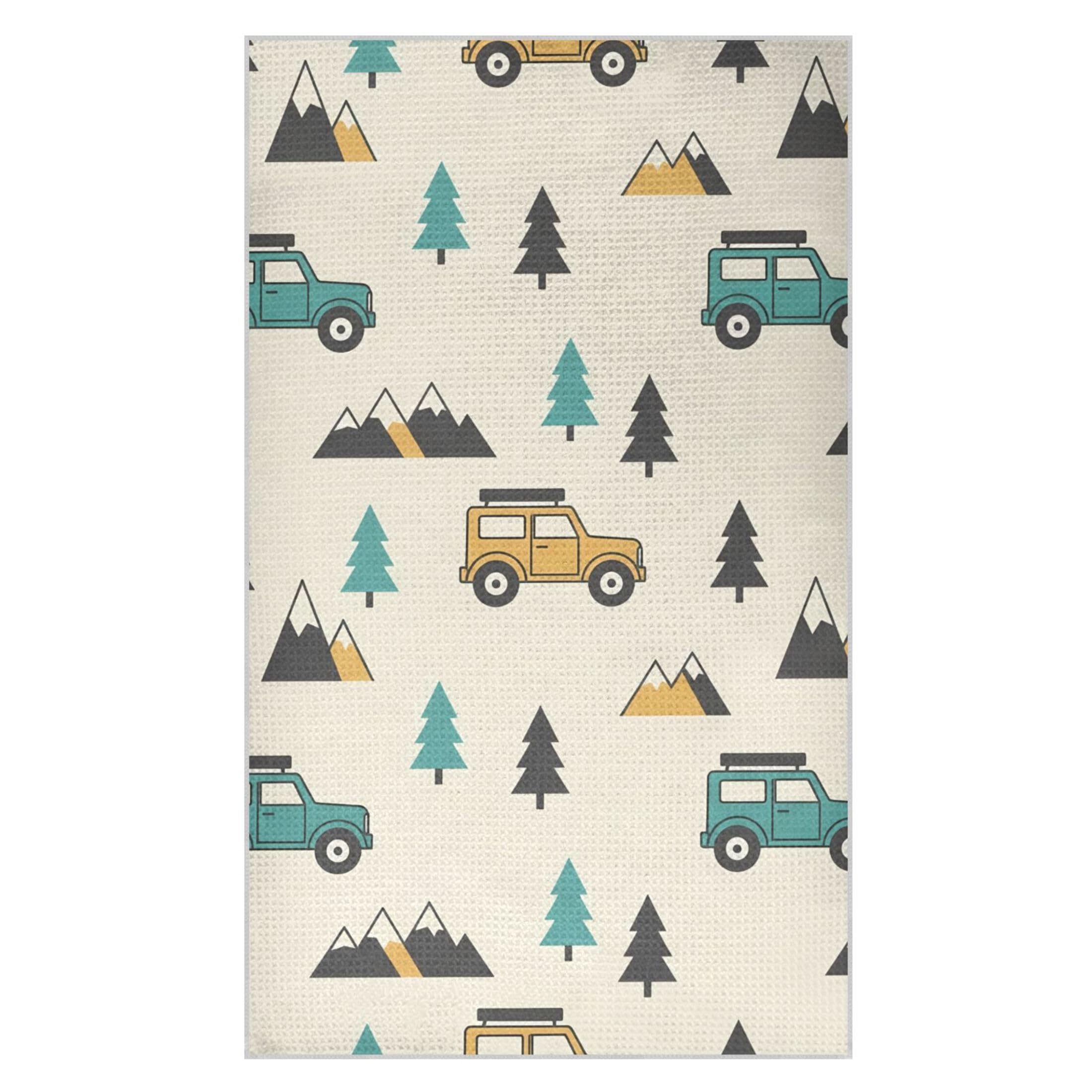 Kutsu Car Tree Waffle Weave Kitchen Towels Absorbent Quick Drying Dish Towels for Kitchen, Decorative Tea Towel, 18x30 in