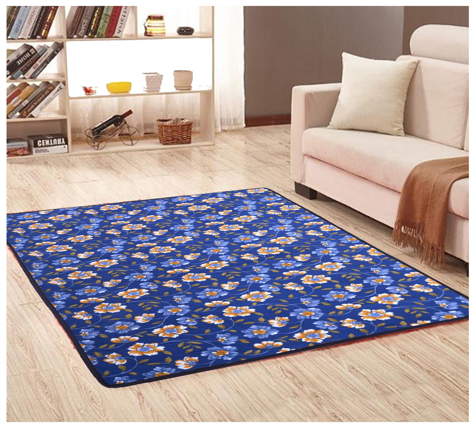 Blue Floral rectanguar Carpets (Floral, 4 x 6)