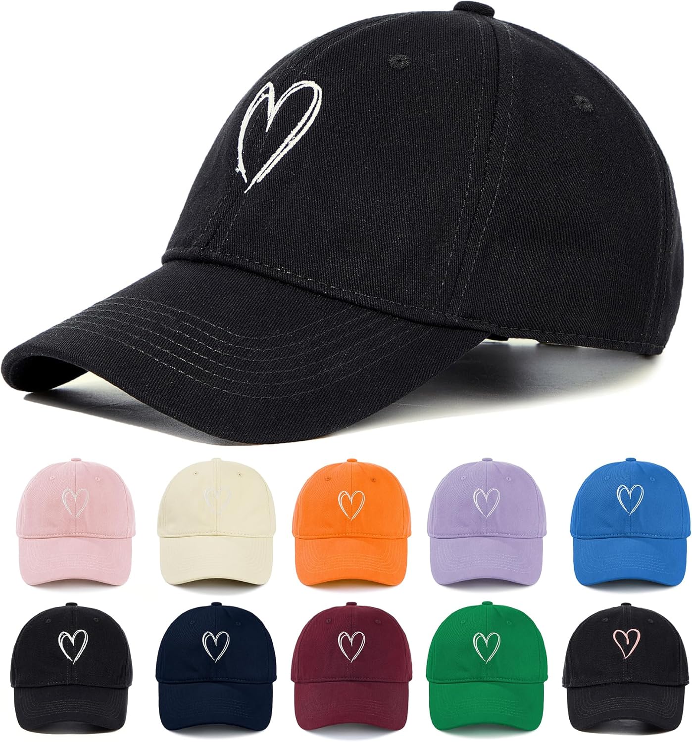 Zando 2025 Trendy Heart Baseball Caps for Women Men Girls Dad Adjustable Cute Cotton Ball Cap for Running Golf Tennies Travel