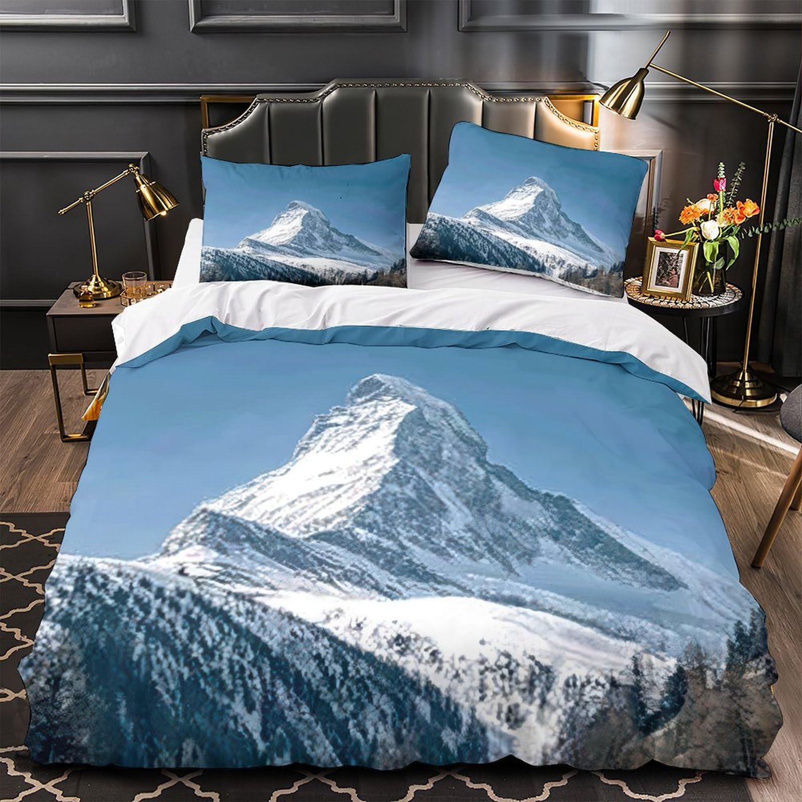 Housse de couette police hypoallergénique parure de lit 3D microfibre respirante douce