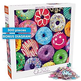Buffalo Games - Delightful Donuts - 300 Piece Jigsaw Puzzle for Adults with Oversized Pieces - Colorful Large Jigsaw Puzzle with Fun Donut Art - Finished Size 21.25 x 15