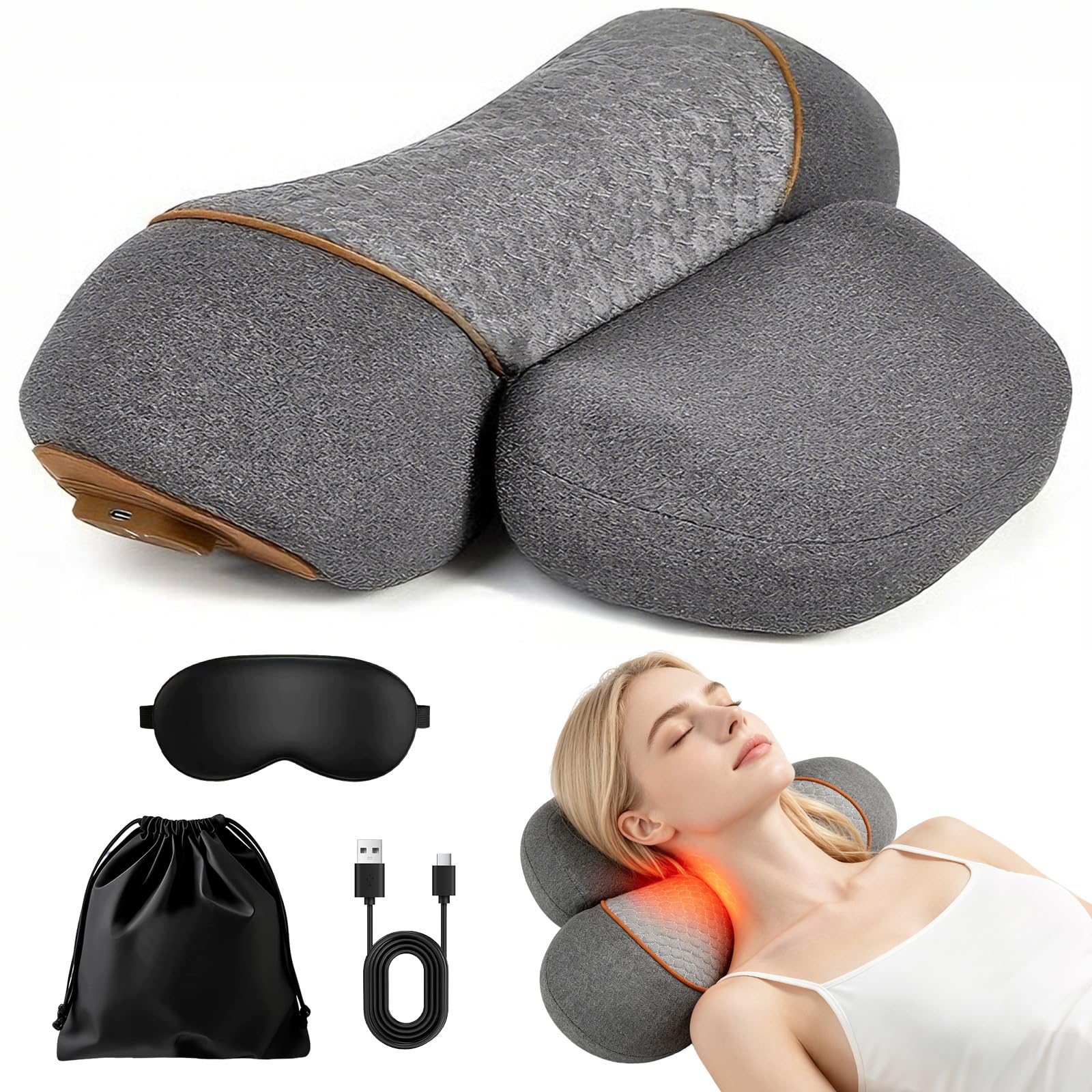 Nacken Massagegerät, 3in1 Elektrisch Nackenmassagekissen,Entspannungskissen | Massagegerät Nacken mit Wärme & Vibration, Massagekissen,Ergonomisches Memory-Schaum Massagegerät für Nacken Rücken Schulter