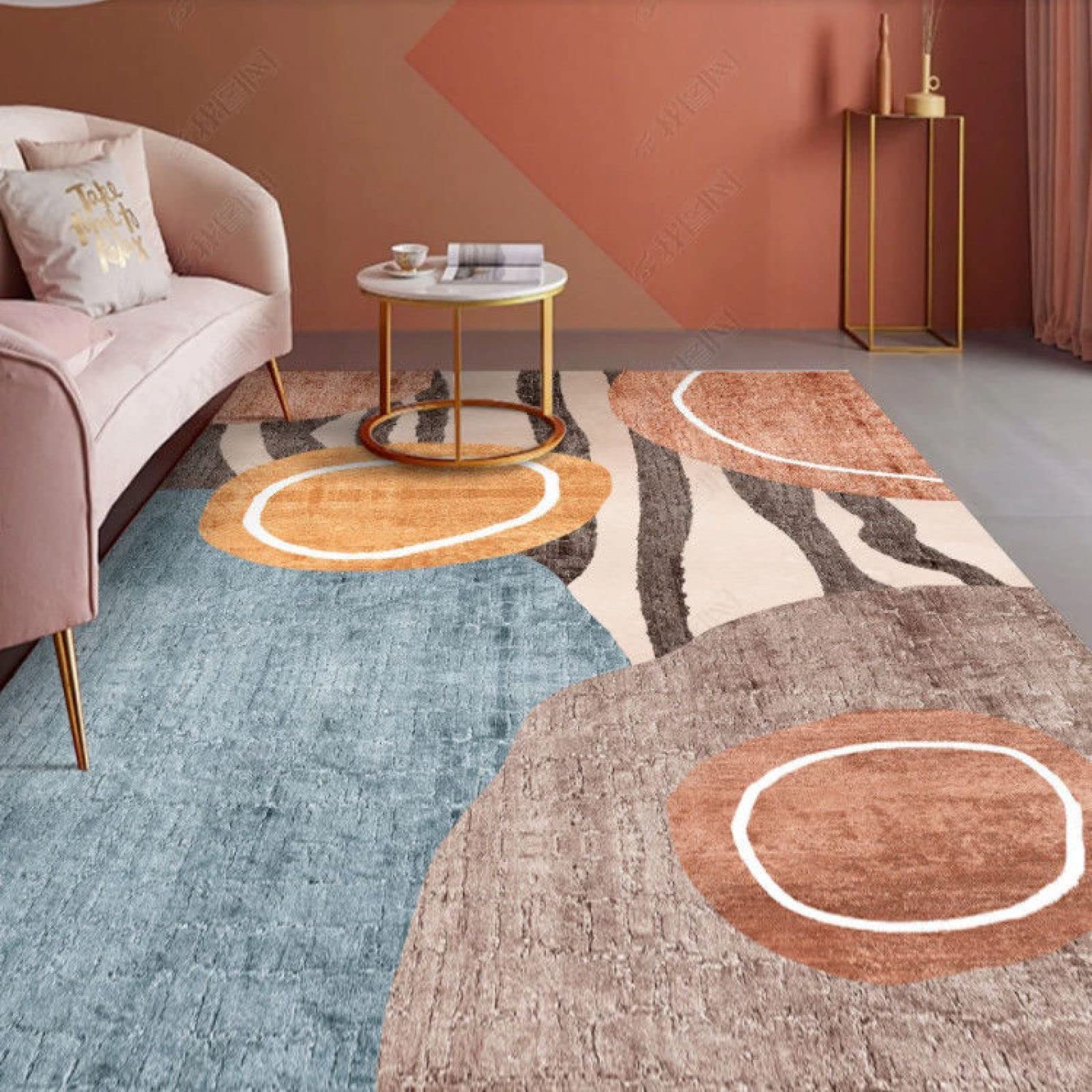 Tapis de salon doux bleu blanc marron 140x200 cm abstrait - 8