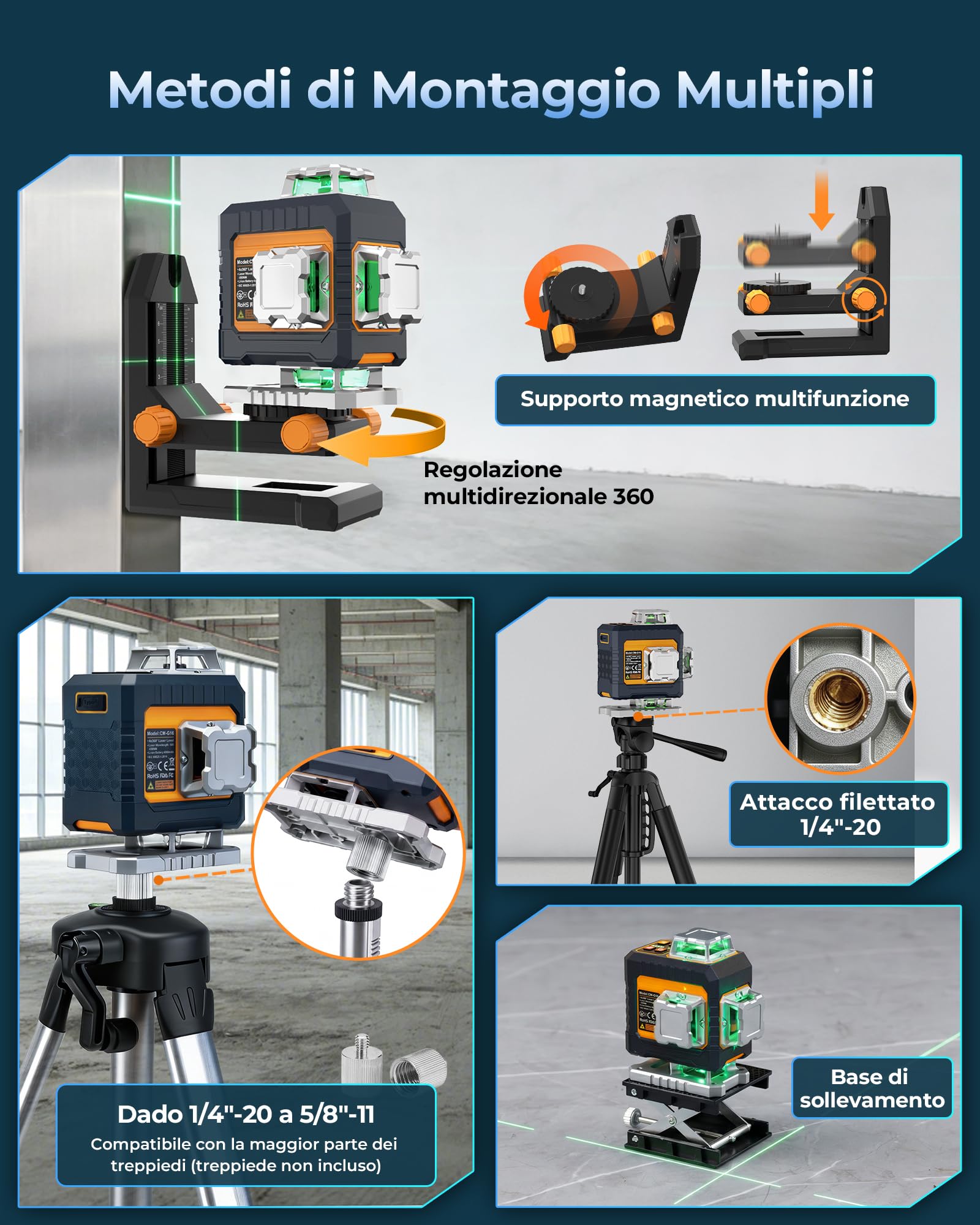 Livella Laser 4x360°Autolivellante,CIGMAN Laser Verde Intelligente con App | Telecomando, Livello Laser Professionale per Edilizia, Piastrelle, Intelaiatura, Controsoffitti – CMG16