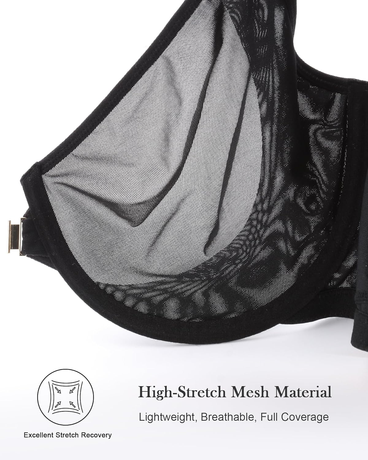 HACI Womens's Posture Bra Front Closure Deep V Unlined Mesh Sheer See Through Underwire Plus Size - Image 2