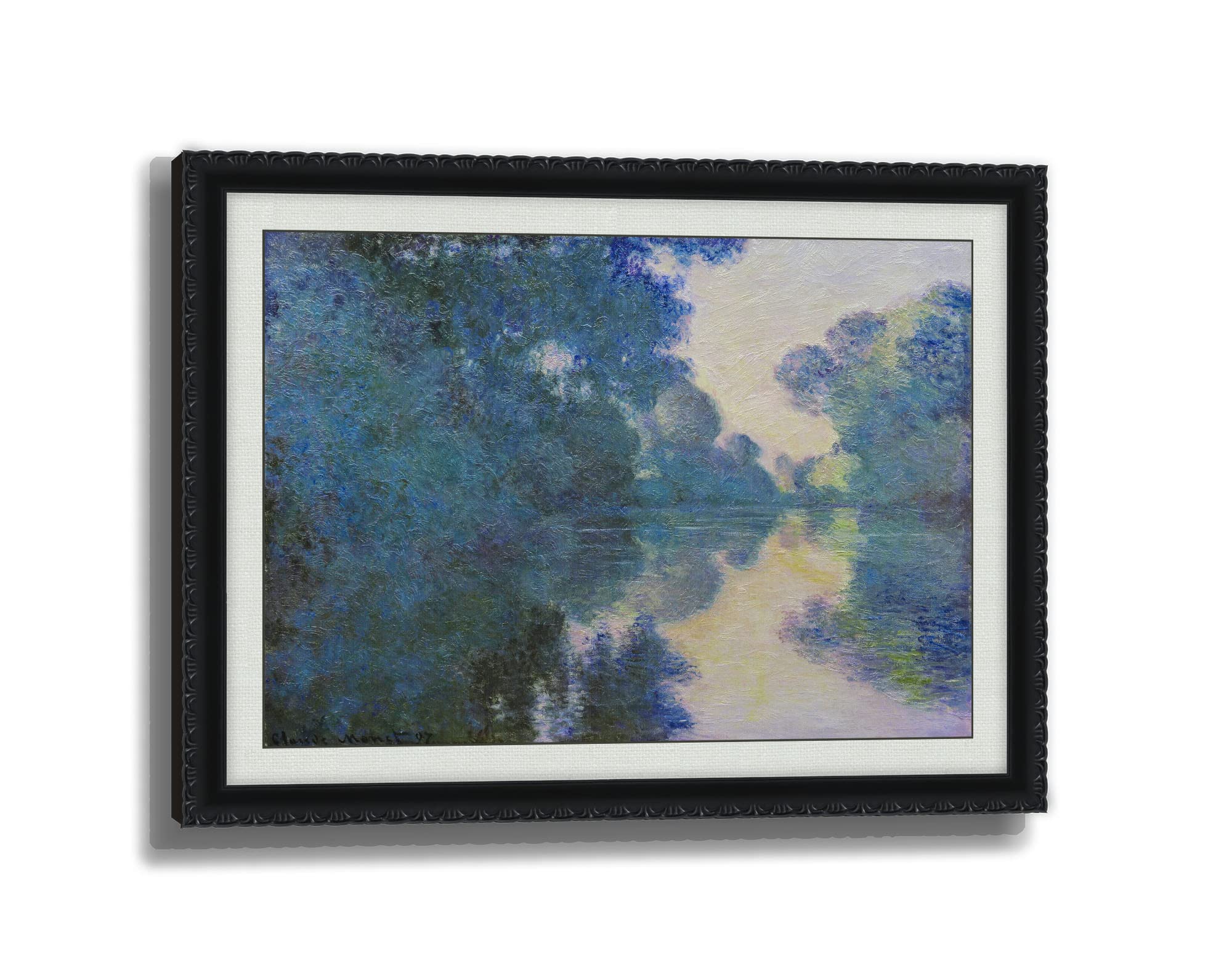 3D Print simulation hand painted texture on canvas painting Claude Monet Famous Classic Wall Art Morning on The Seine Near Giverny Hand Made Woodgrain Ornate Frame UNIQUE INNOVATION Patent pending