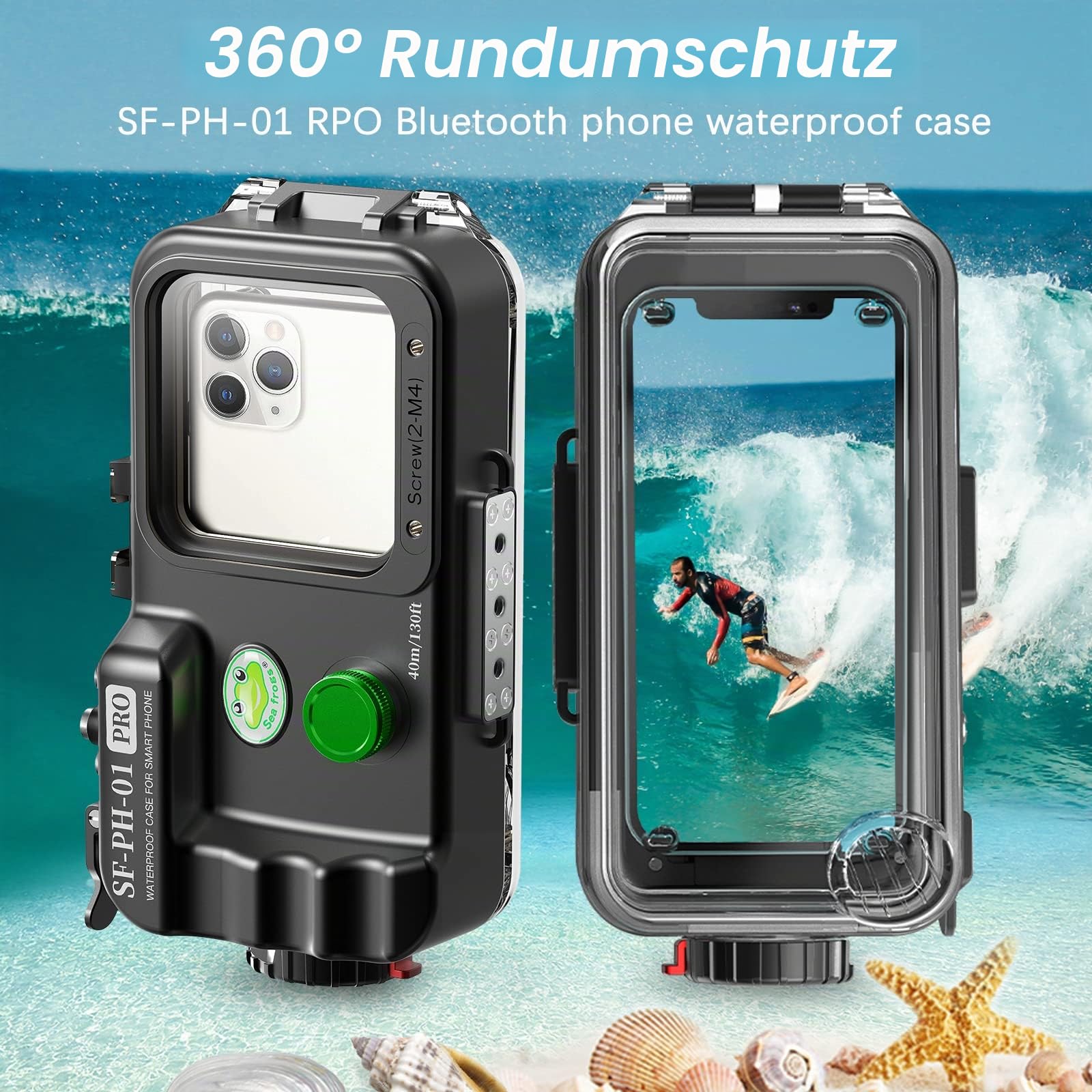 SF-PH-01 PRO Professionelles Unterwasser-Smartphone-Gehäuse, 40 m/130 ft wasserdicht, Universaltyp Kompatibel mit iPhone und Android (SF-PH-01 PRO-40m)
