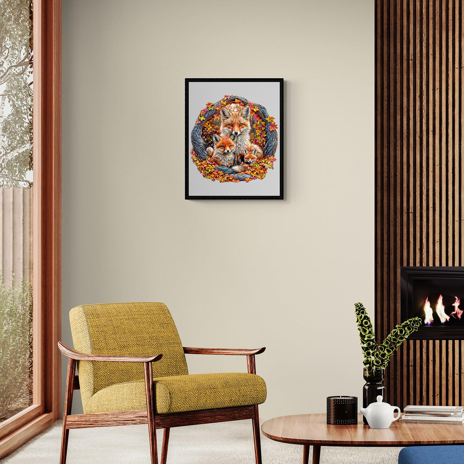 Puzzles en bois pour adultes – Puzzle en bois de renard parent-enfant – Puzzle unique en forme d'animal – Décoration écologique pour la maison et le bureau (M-29 x 28,7 cm)