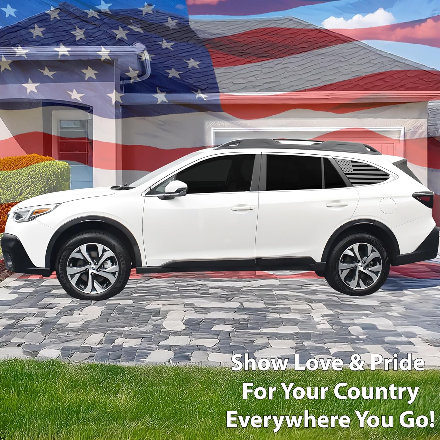 BOGAR TECH DESIGNS Fits Subaru Outback 2020-2025 Precut Quarter Window American Flag Vinyl Decal Sticker, Matte Black