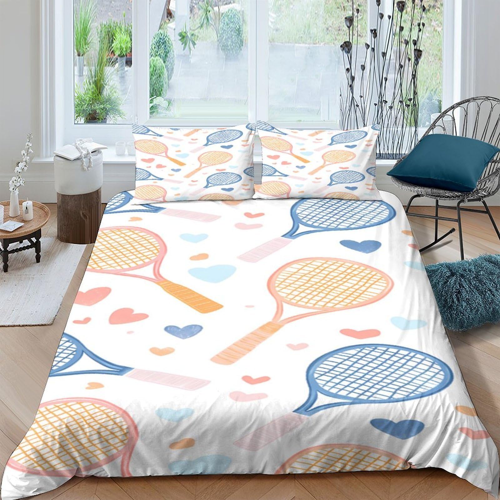 XFKLYNVCJ 3D Printed tennis_rackets Comforter Cover Brushed Microfiber cute_kids_style Bedding Cover Lightweight Easy Care for College Dorm Teenagers Student Bedding Use Super king（260x220cm）