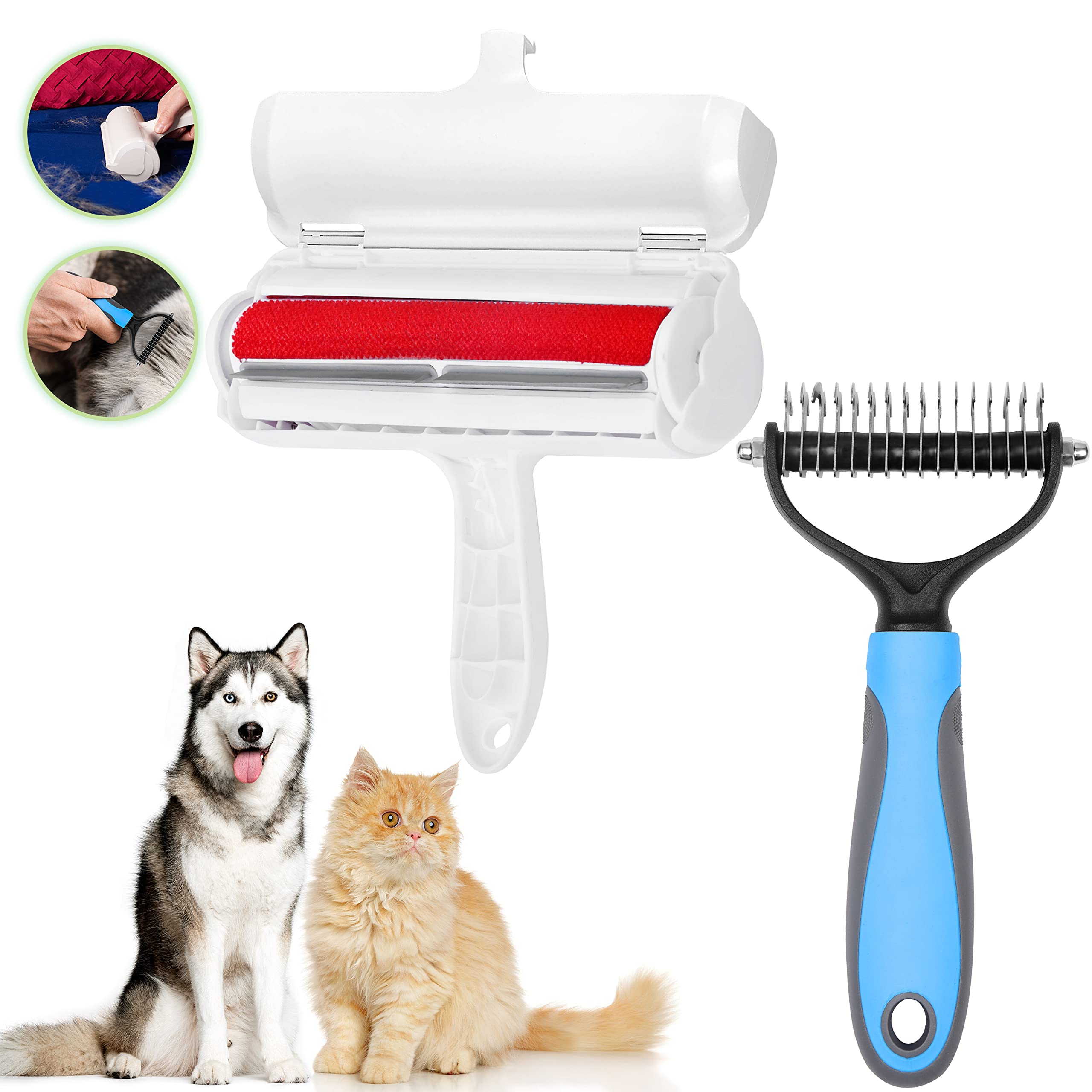ABOUT SPACE Pet Hair Remover - 1PC Double Sided Assorted Colour Pink/Blue Dematting Pet Comb for Tangle Removing with 1 PC Reusable Lint Roller Cat/Dog Hair Removal for Couch, Car Seat, Clothes (B0BS9J4Y1P) Amazon Price History, Amazon Price Tracker