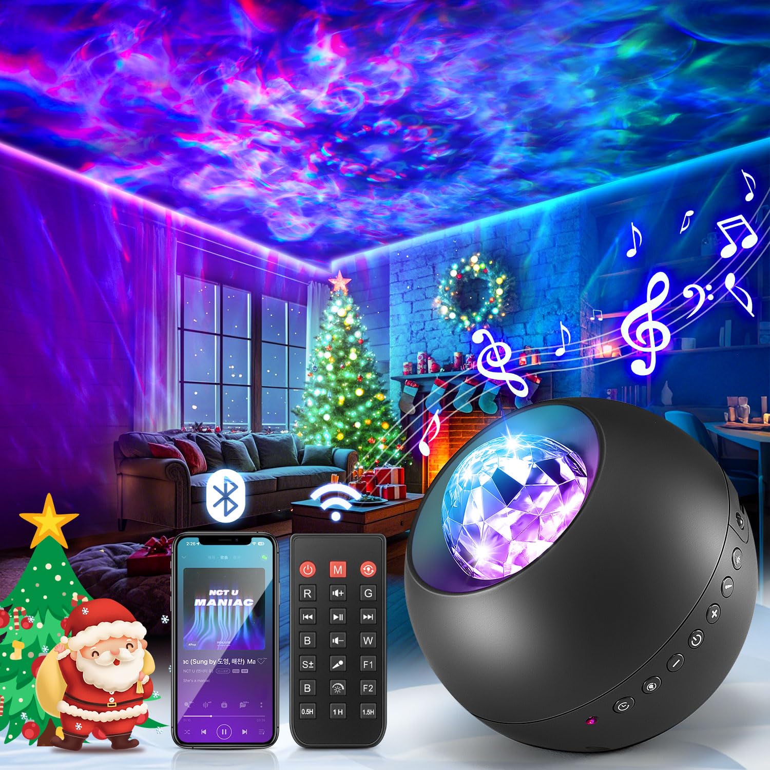 One Fire Galaxy Projector, Vibrant Galaxy Light Projector, White Noise & Bluetooth Room Lights for Bedroom,Remote Timer Kids Night Light,Cute Room Decor for Teen Girl Christmas Gifts
