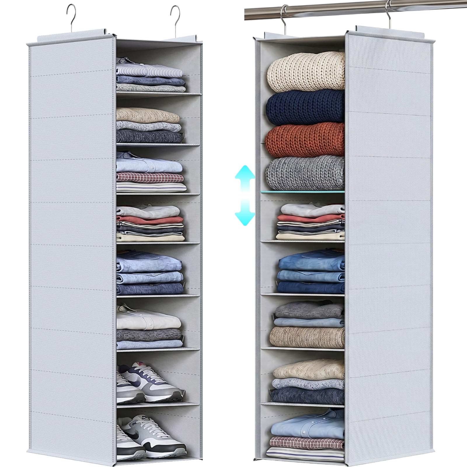 Photo 1 of Ofiray-home Deep Pocket Hanging Closet Organizer, 8 Tier Hanging Shoe Organizer for Closet, Adjustable Closet Organizers and Storage for Sweaters, Shoes, Hoodies & Blankets, Heavy Duty Hanging Shelves
