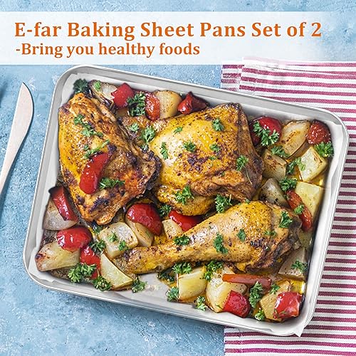 Miniatura 7 de E-far - Juego de 2 bandejas pequeñas para hornear, de acero inoxidable de 9.4 x 7.3 pulgadas, para horno tostador con 50 papeles pergaminos, bandeja
