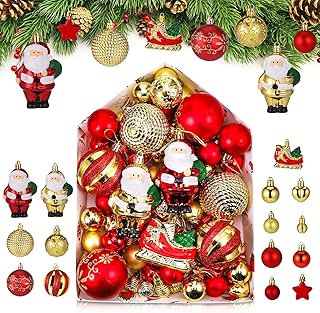 Kssvzz 72Pcs Gold & Red Christmas Baubles, Shatterproof Tree Decorations Set, Ball Ornaments for Festival Party Holiday Decor