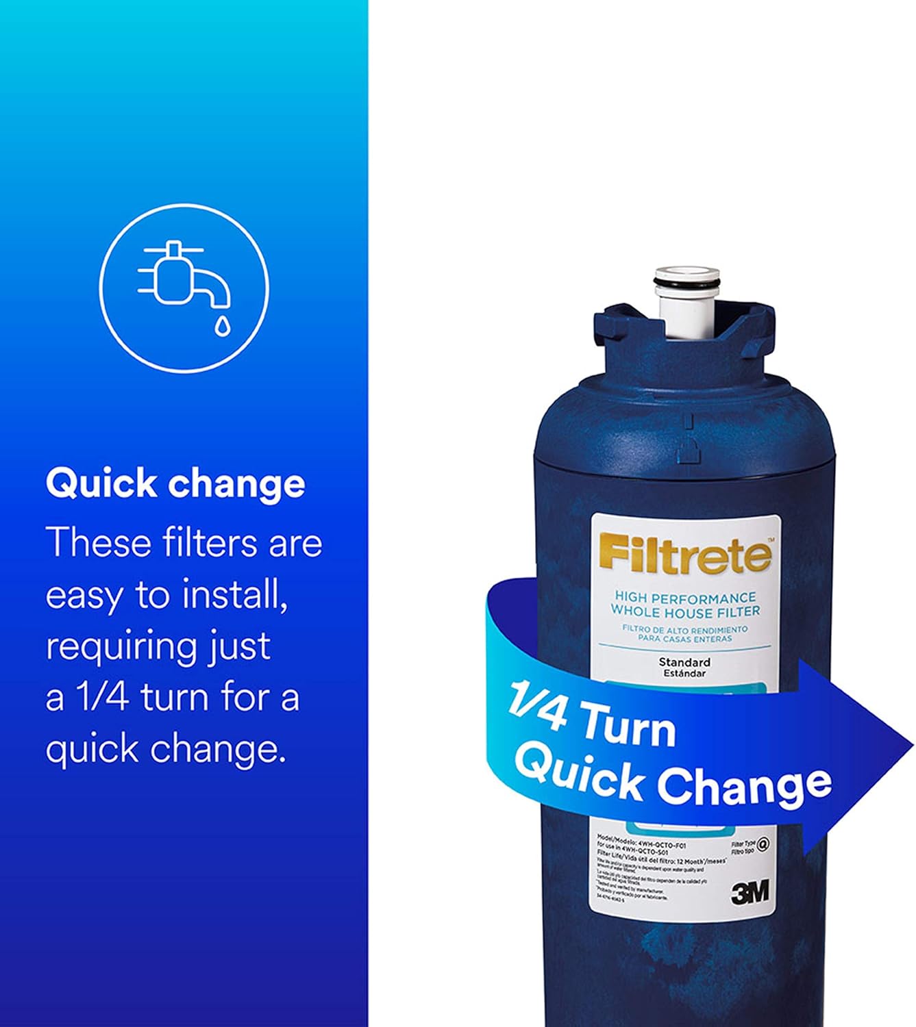 Filtrete Large Capacity Whole House Quick-Change Replacement Water Filter Cartridge 4WH-QCTO-F01, 1 Pack, for use with 4WH-QCTO-S01 System