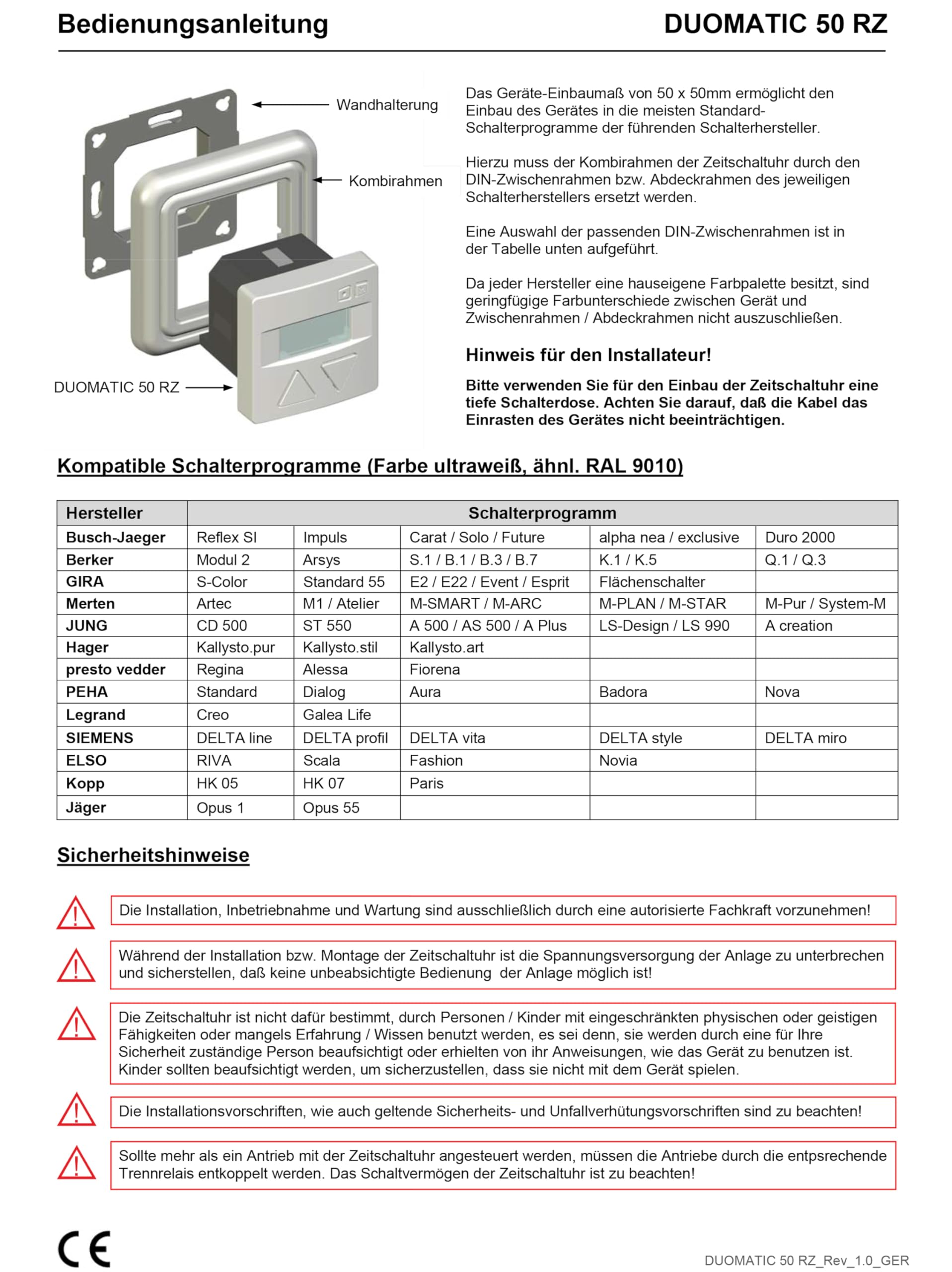 Duomatic 50 RZ Rolladensteuerung Zeitschaltuhr UP 7082/50RZ Jalousieschalter incl. Jung Zwischenrahmen (Jung AS500/AS univ./A500)